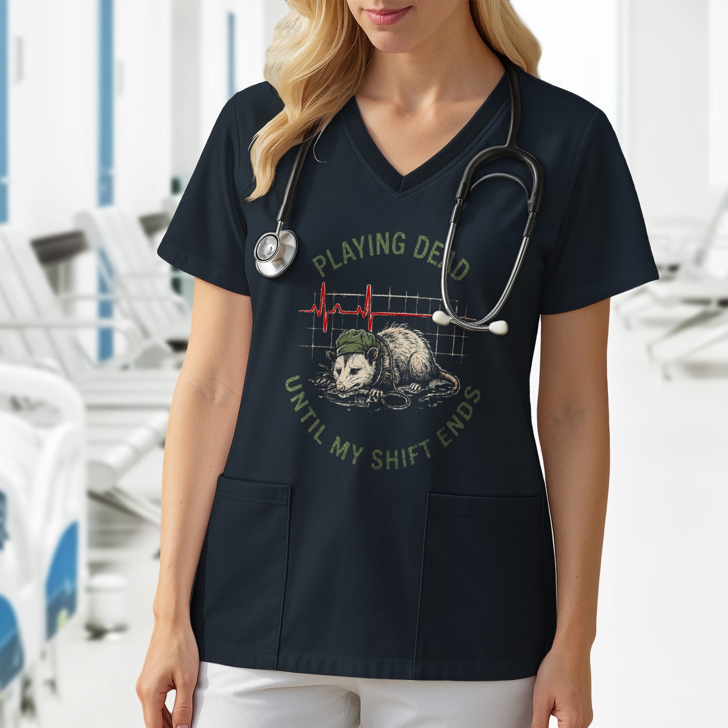 Funny Playing Dead Until My Shift Ends T-Shirt, Opossum Tee for Night Shift Nurses