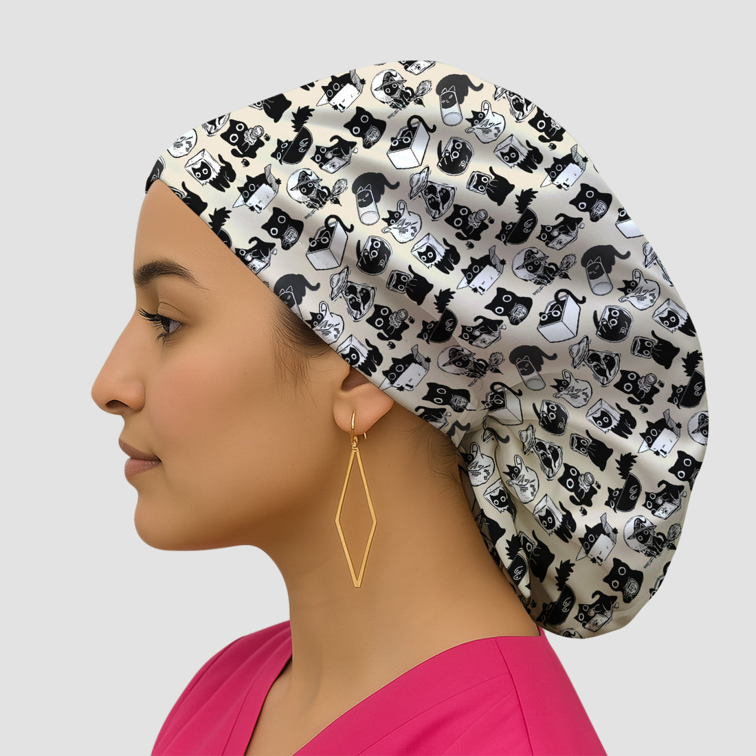 Black Cat Halloween Doodle Pattern Scrub Cap, Surgical Caps for Doctors