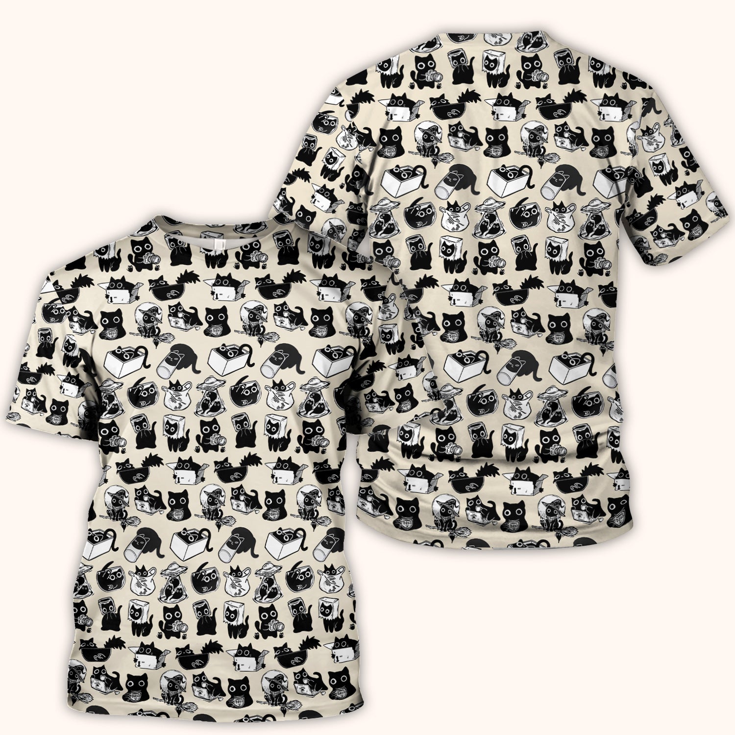 Black Cat Halloween Doodle Pattern Scrub Top, Comfortable Scrubs for Nurses