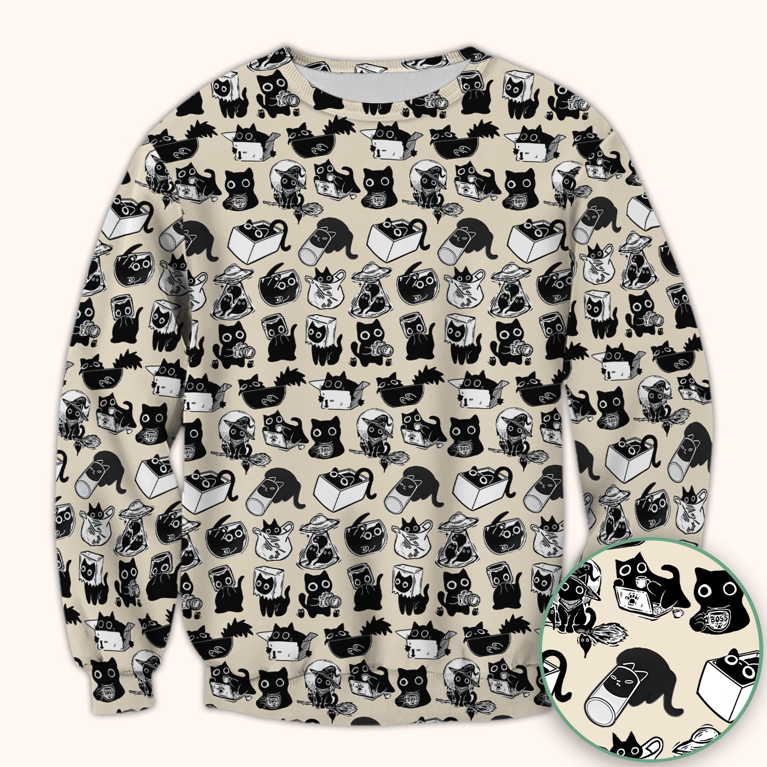 Black Cat Halloween Doodle Pattern Scrub Top, Comfortable Scrubs for Nurses