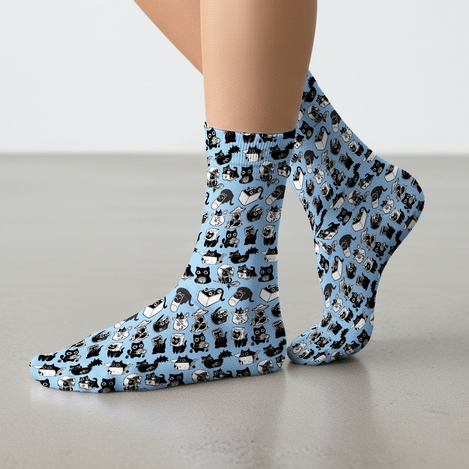 Black Cat Halloween Doodle Pattern Socks, Adult Socks for Men and Women