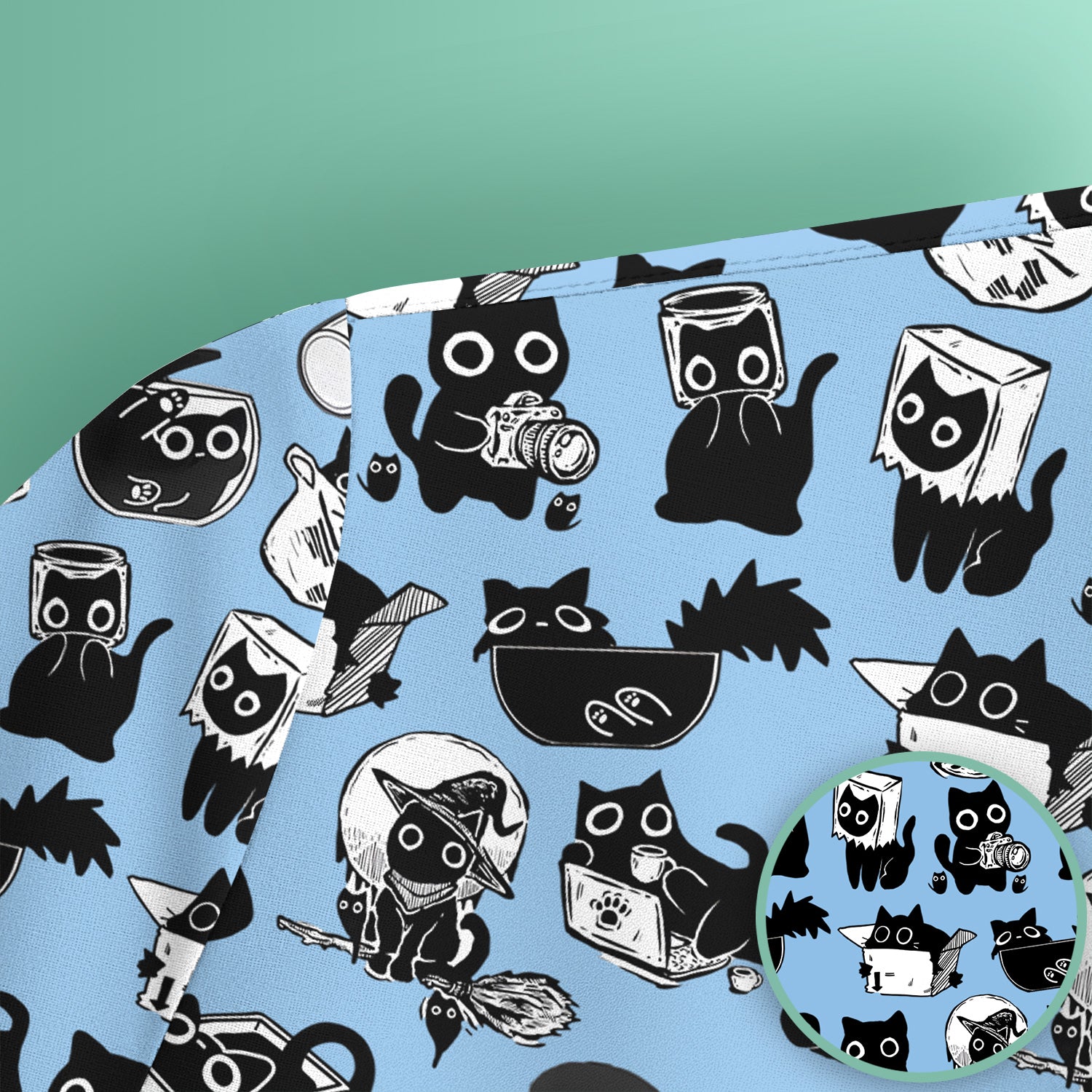 Black Cat Halloween Doodle Pattern Scrub Top, Comfortable Scrubs for Nurses