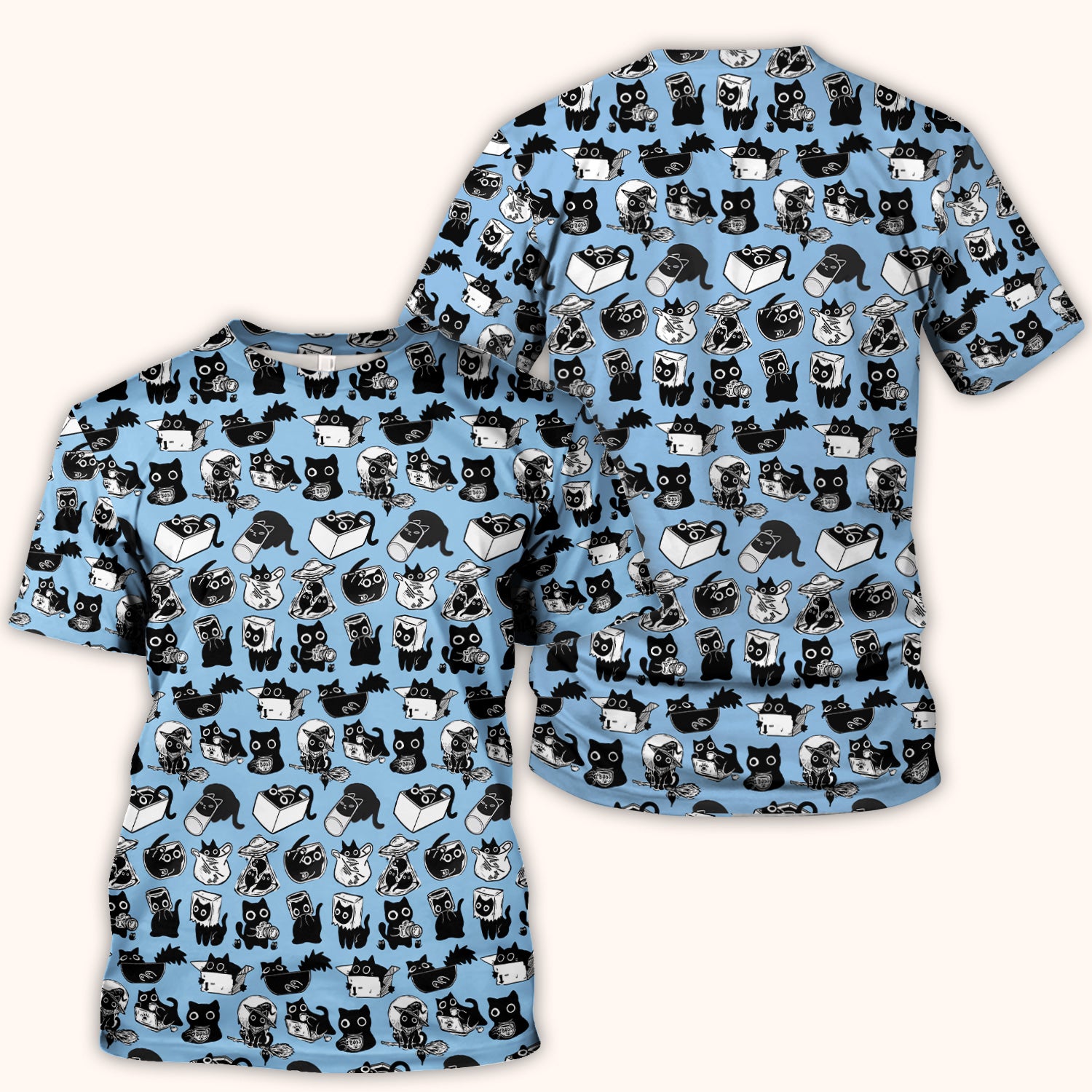Black Cat Halloween Doodle Pattern Scrub Top, Comfortable Scrubs for Nurses