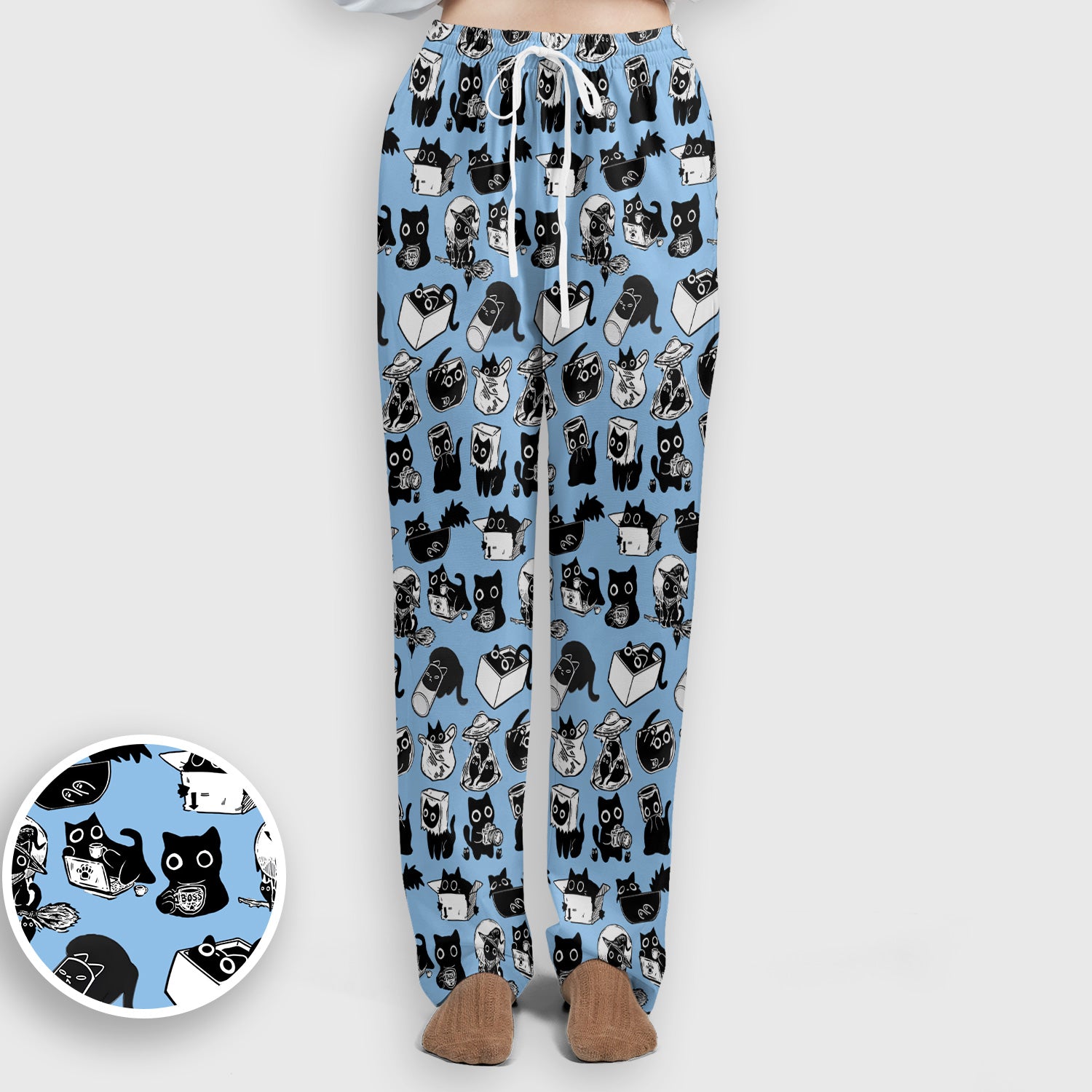 Black Cat Halloween Doodle Pattern Scrub Set, Scrub Pants and V Neck Top