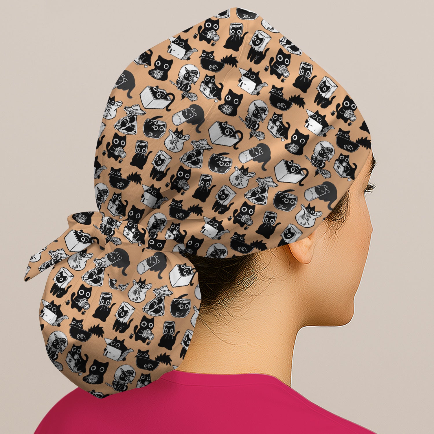 Black Cat Halloween Doodle Pattern Scrub Cap, Surgical Caps for Doctors