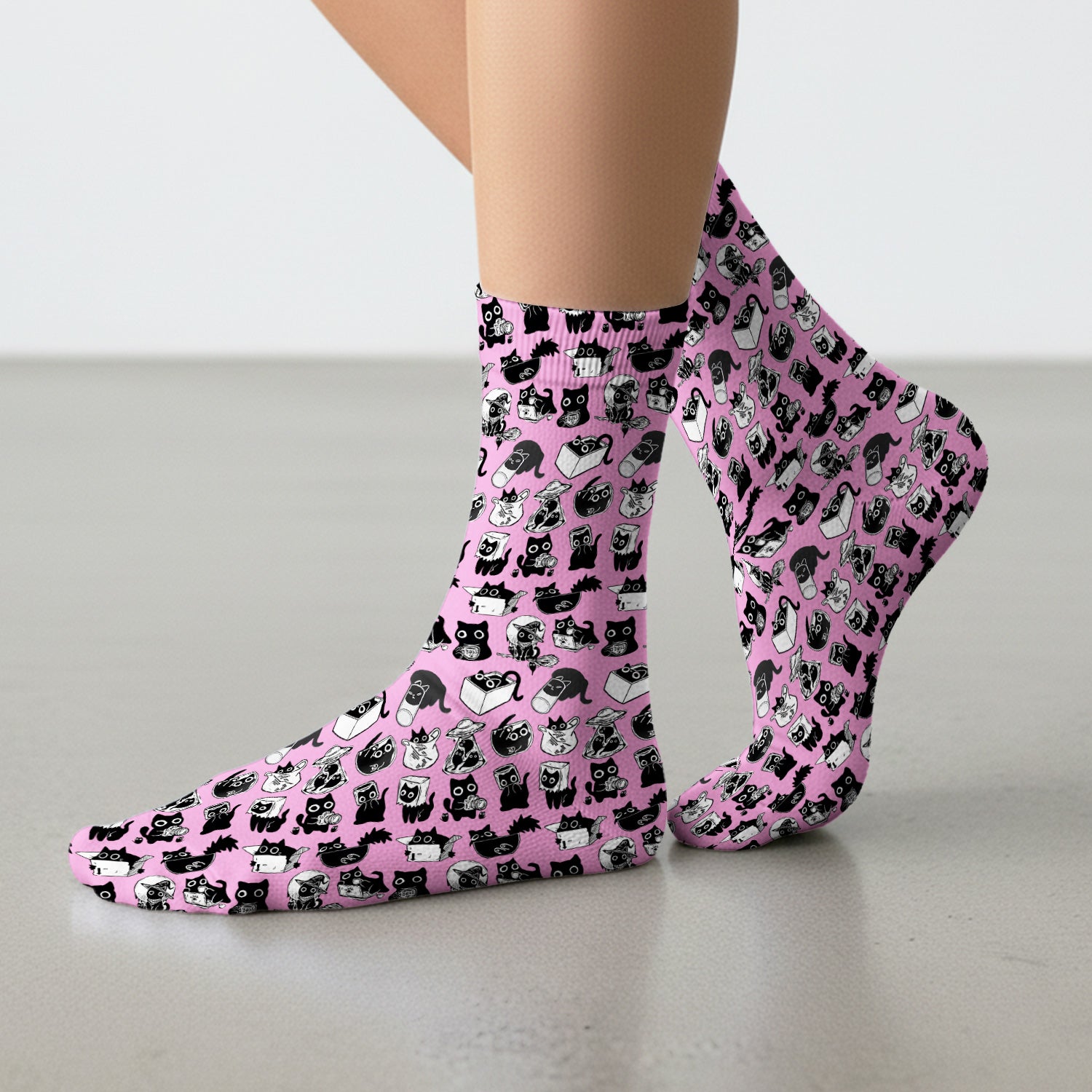 Black Cat Halloween Doodle Pattern Socks, Adult Socks for Men and Women