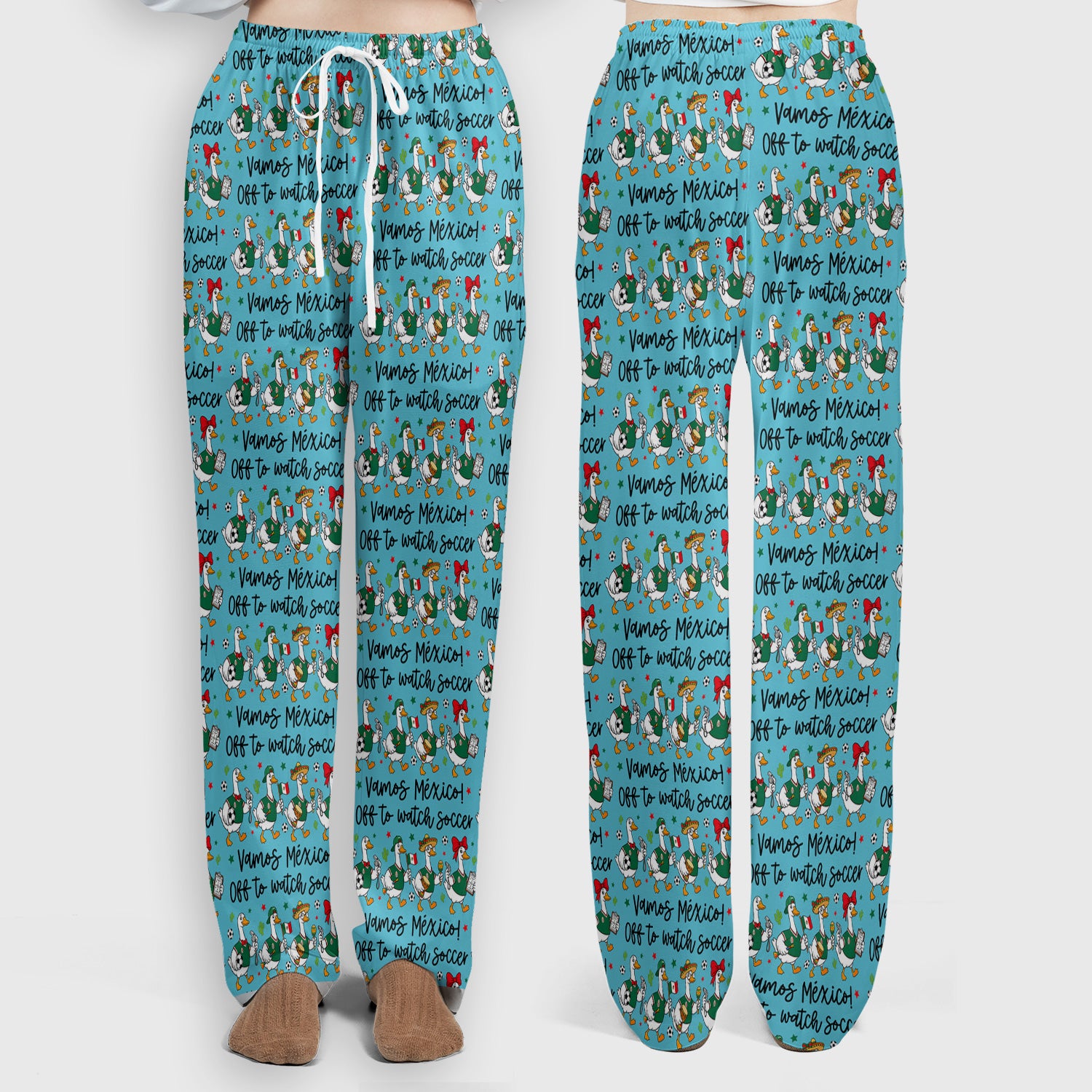 Funny Mexico Soccer Goose Print Scrub Set, Scrub Pants and V Neck Top