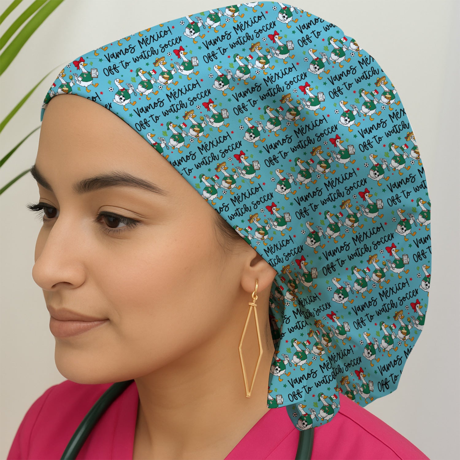 Funny Mexico Soccer Goose Print Scrub Cap, Surgical Caps for Doctors