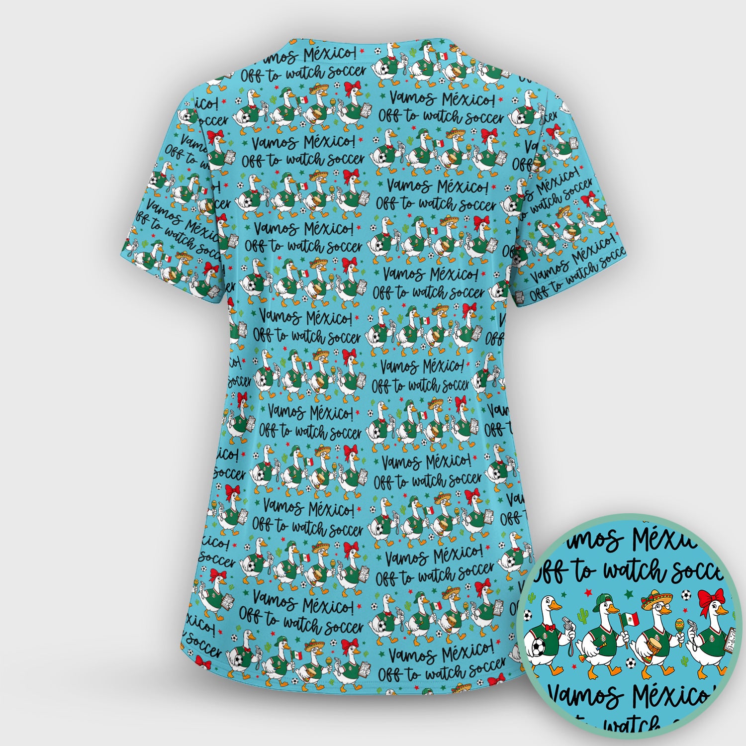 Funny Mexico Soccer Goose Print Scrub Set, Scrub Pants and V Neck Top
