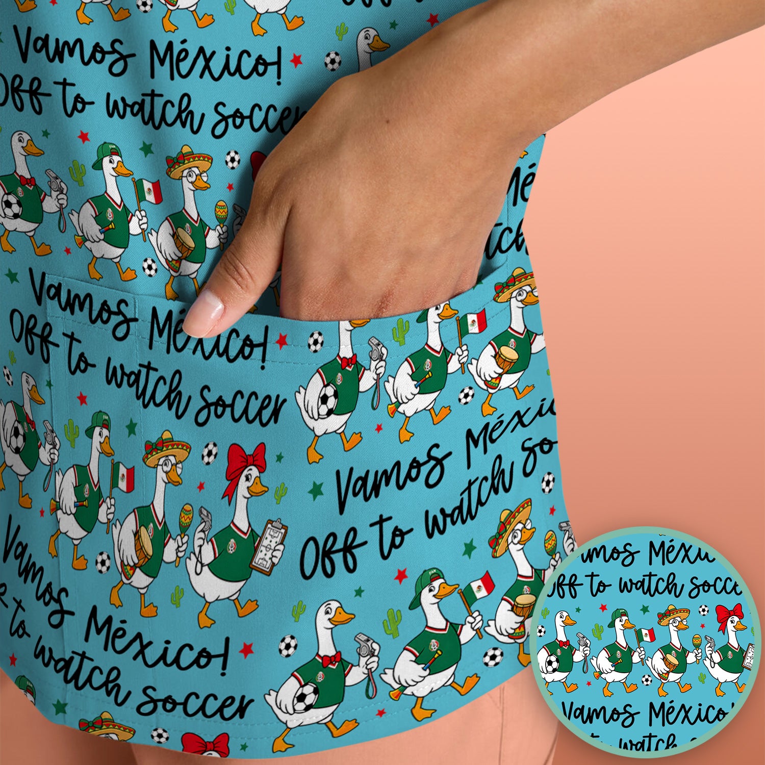 Funny Mexico Soccer Goose Print Scrub Top, Comfortable Scrubs for Nurses