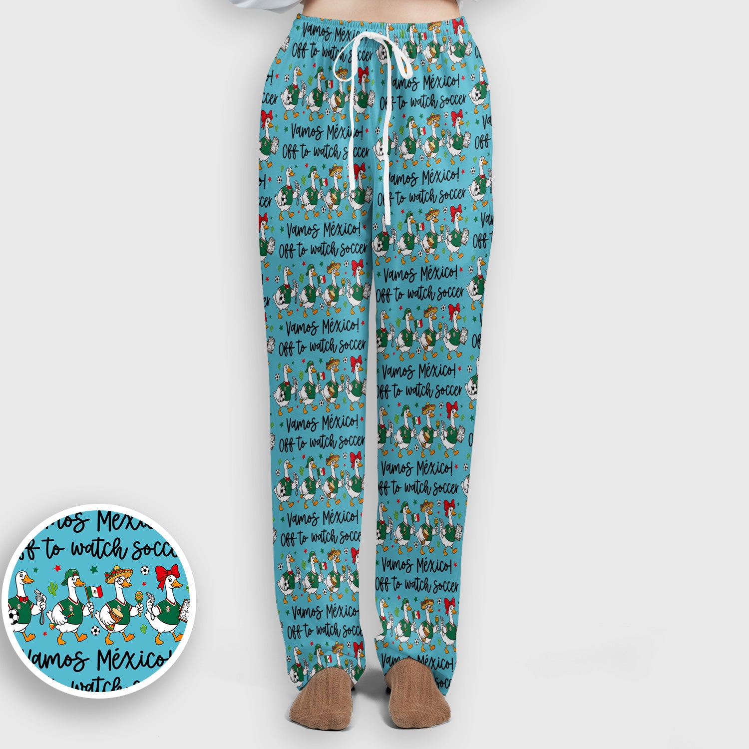 Funny Mexico Soccer Goose Print Scrub Set, Scrub Pants and V Neck Top
