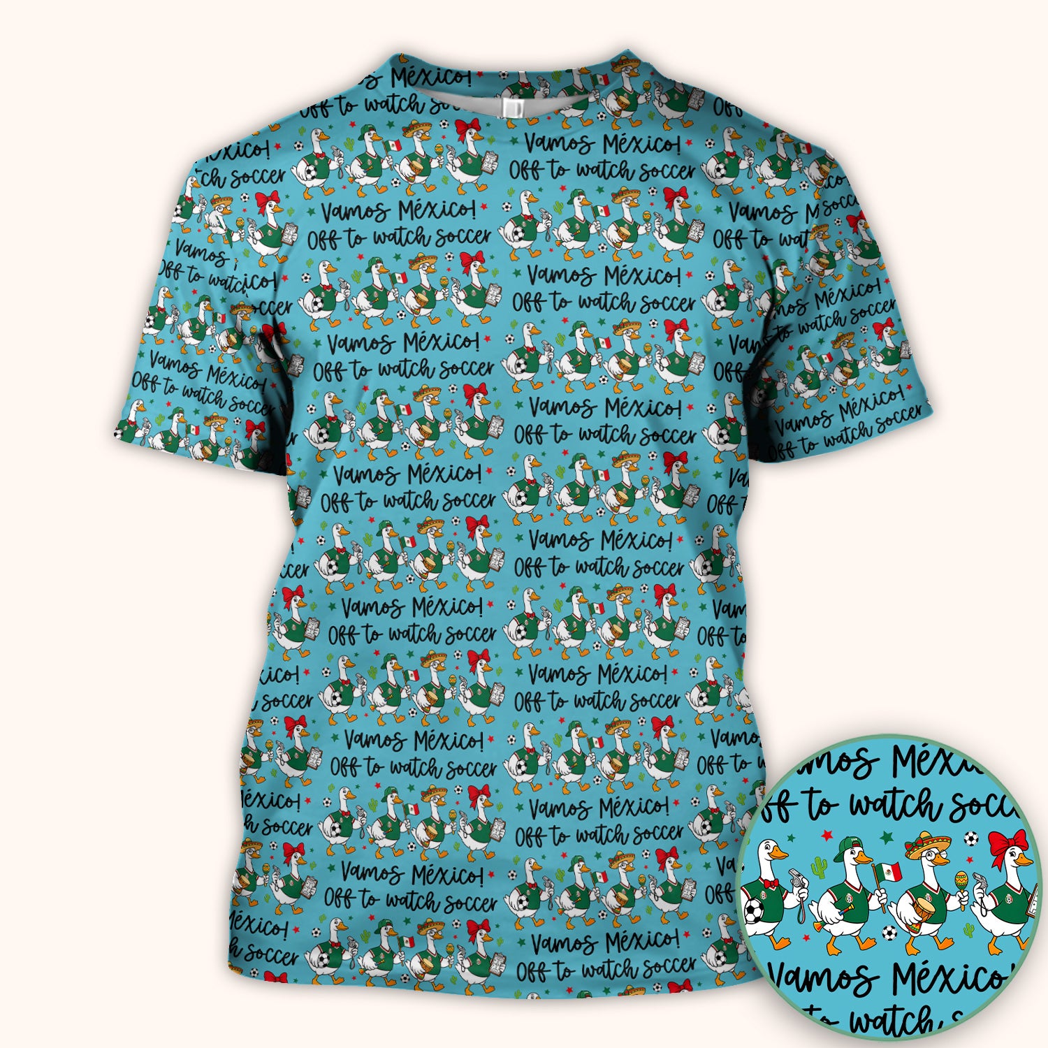 Funny Mexico Soccer Goose Print Scrub Top, Comfortable Scrubs for Nurses