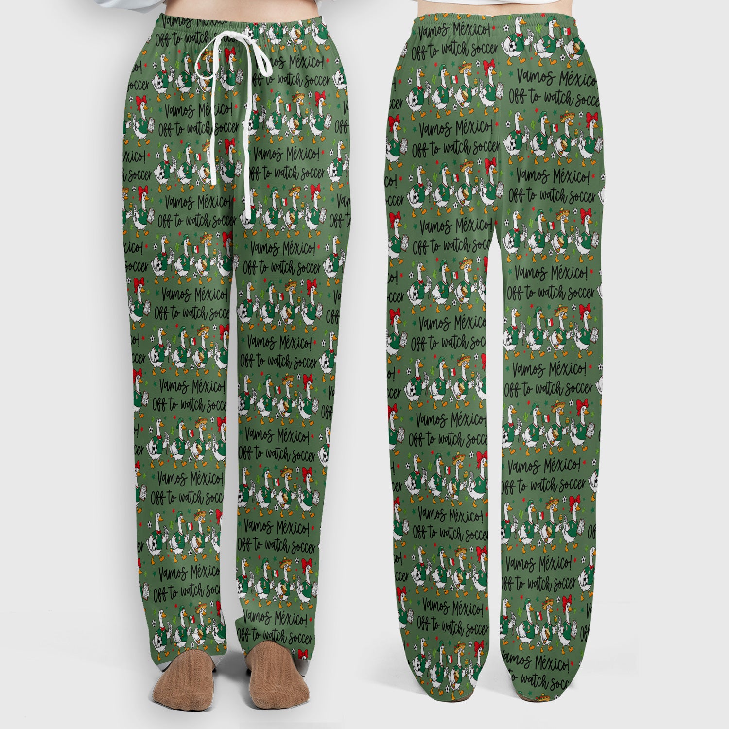 Funny Mexico Soccer Goose Print Scrub Set, Scrub Pants and V Neck Top
