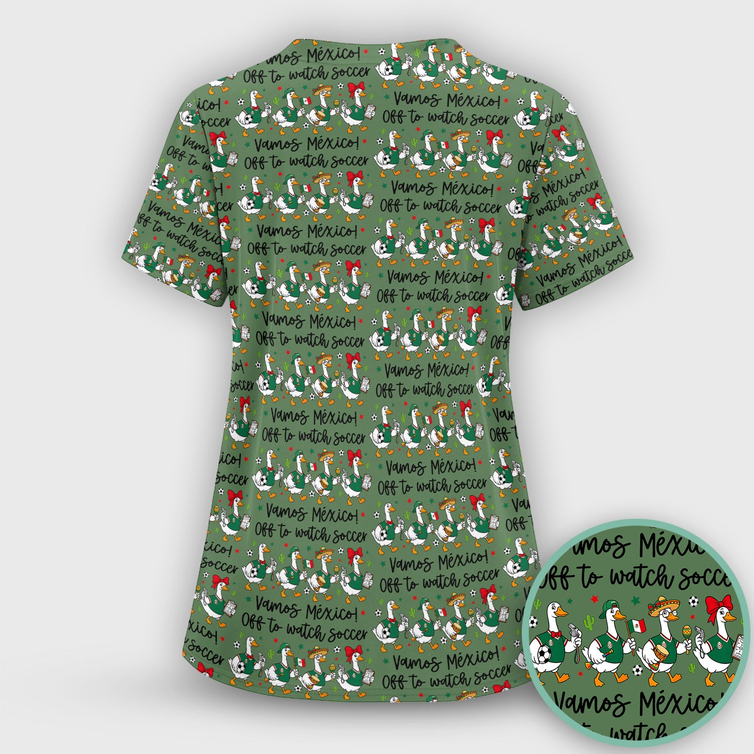 Funny Mexico Soccer Goose Print Scrub Set, Scrub Pants and V Neck Top