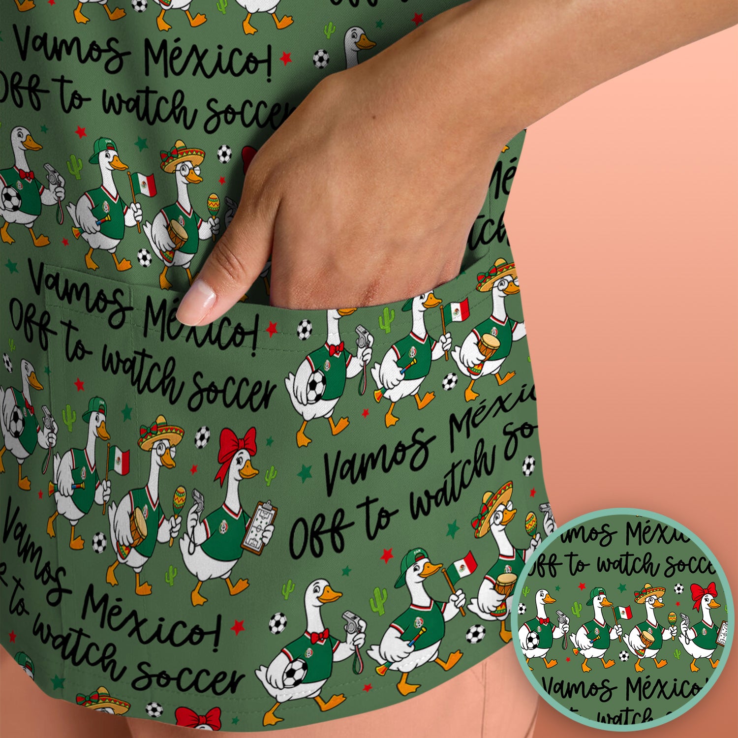 Funny Mexico Soccer Goose Print Scrub Top, Comfortable Scrubs for Nurses