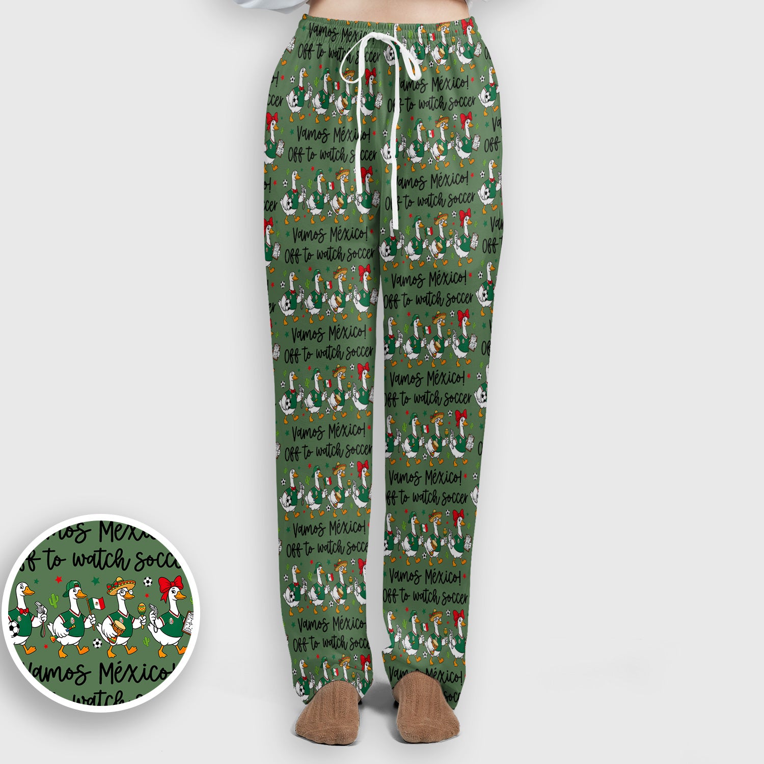 Funny Mexico Soccer Goose Print Scrub Set, Scrub Pants and V Neck Top