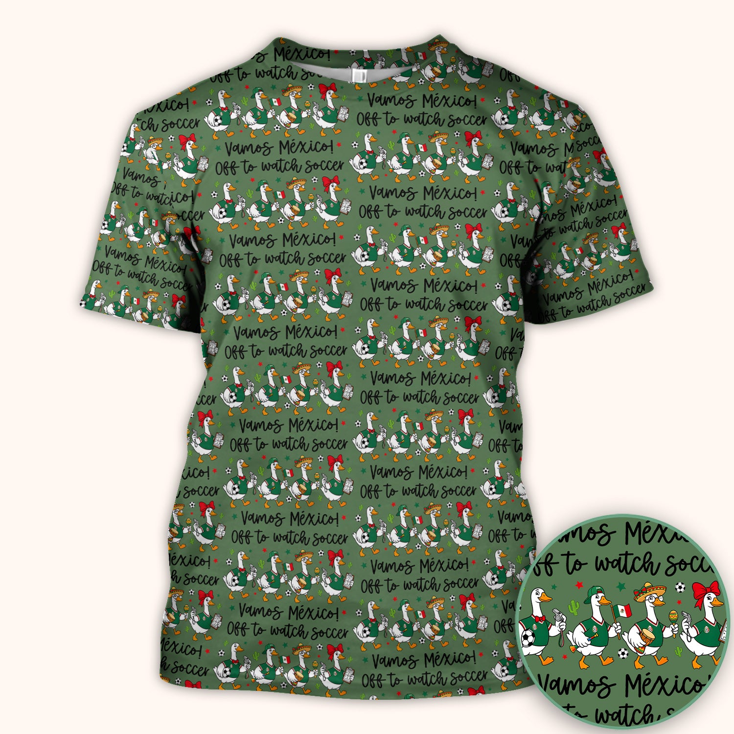 Funny Mexico Soccer Goose Print Scrub Top, Comfortable Scrubs for Nurses
