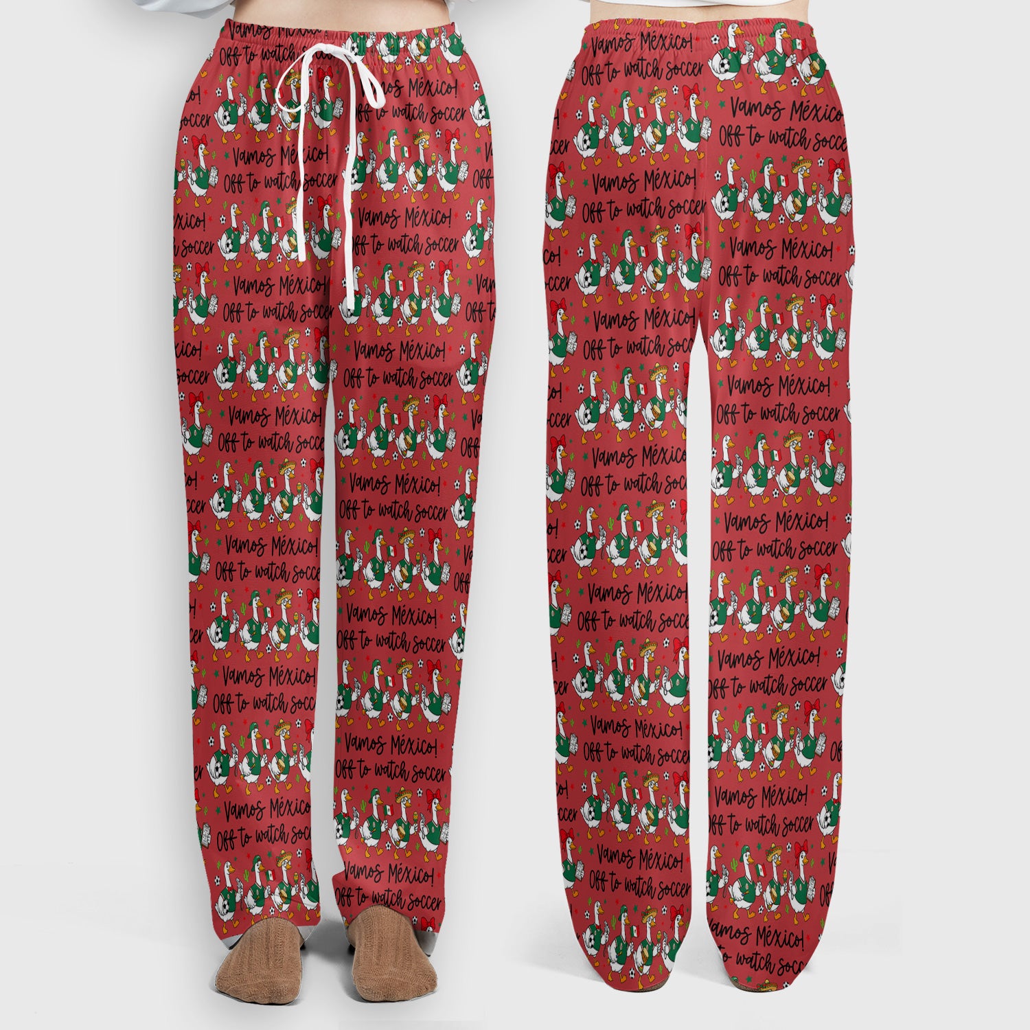 Funny Mexico Soccer Goose Print Scrub Set, Scrub Pants and V Neck Top