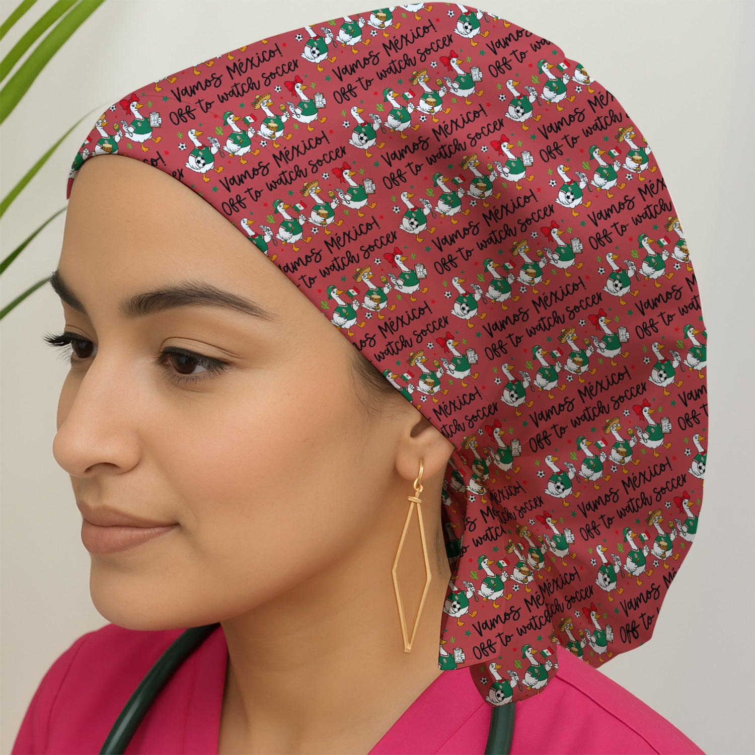 Funny Mexico Soccer Goose Print Scrub Cap, Surgical Caps for Doctors