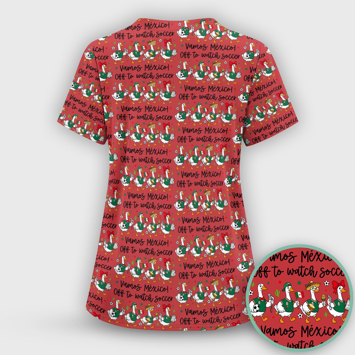 Funny Mexico Soccer Goose Print Scrub Set, Scrub Pants and V Neck Top