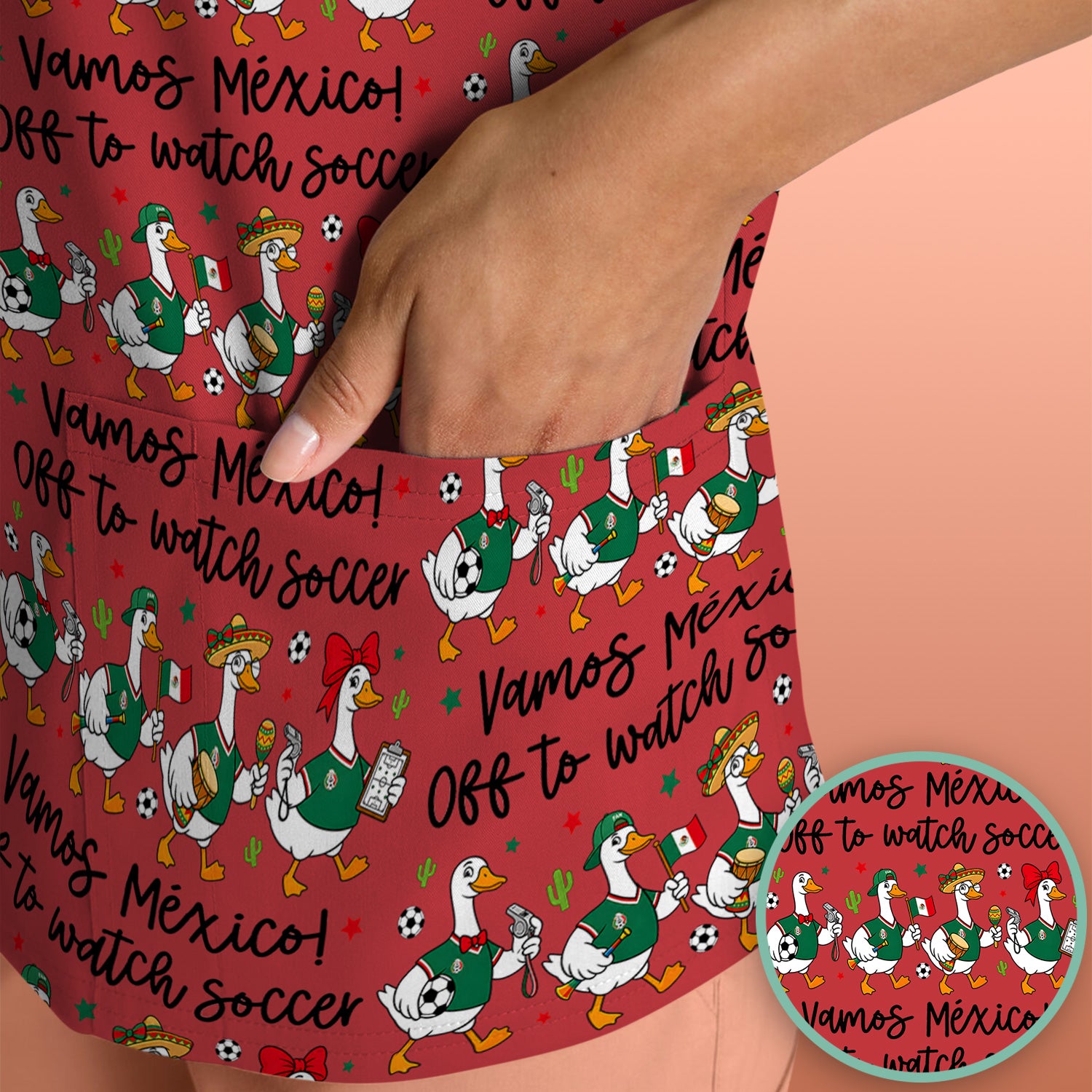 Funny Mexico Soccer Goose Print Scrub Top, Comfortable Scrubs for Nurses