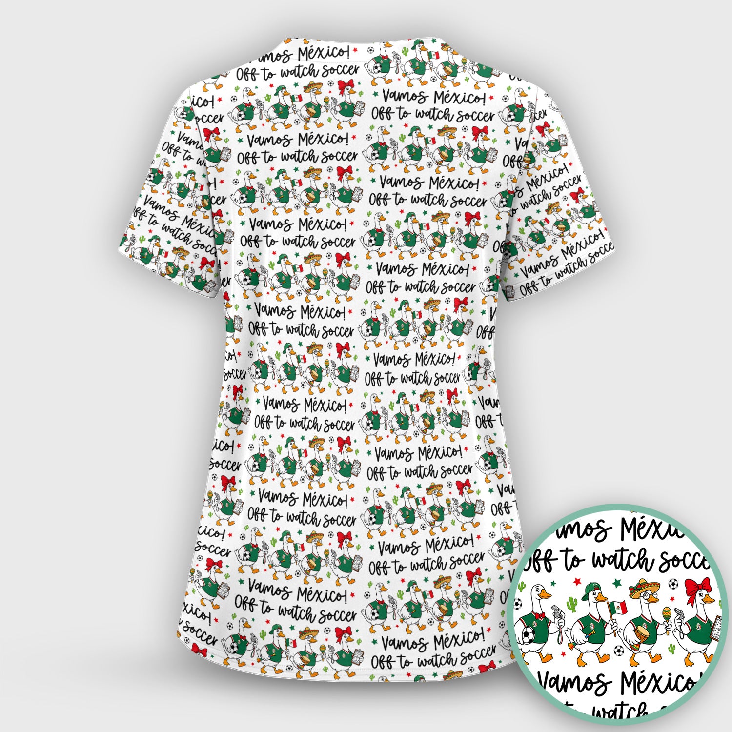 Funny Mexico Soccer Goose Print Scrub Set, Scrub Pants and V Neck Top