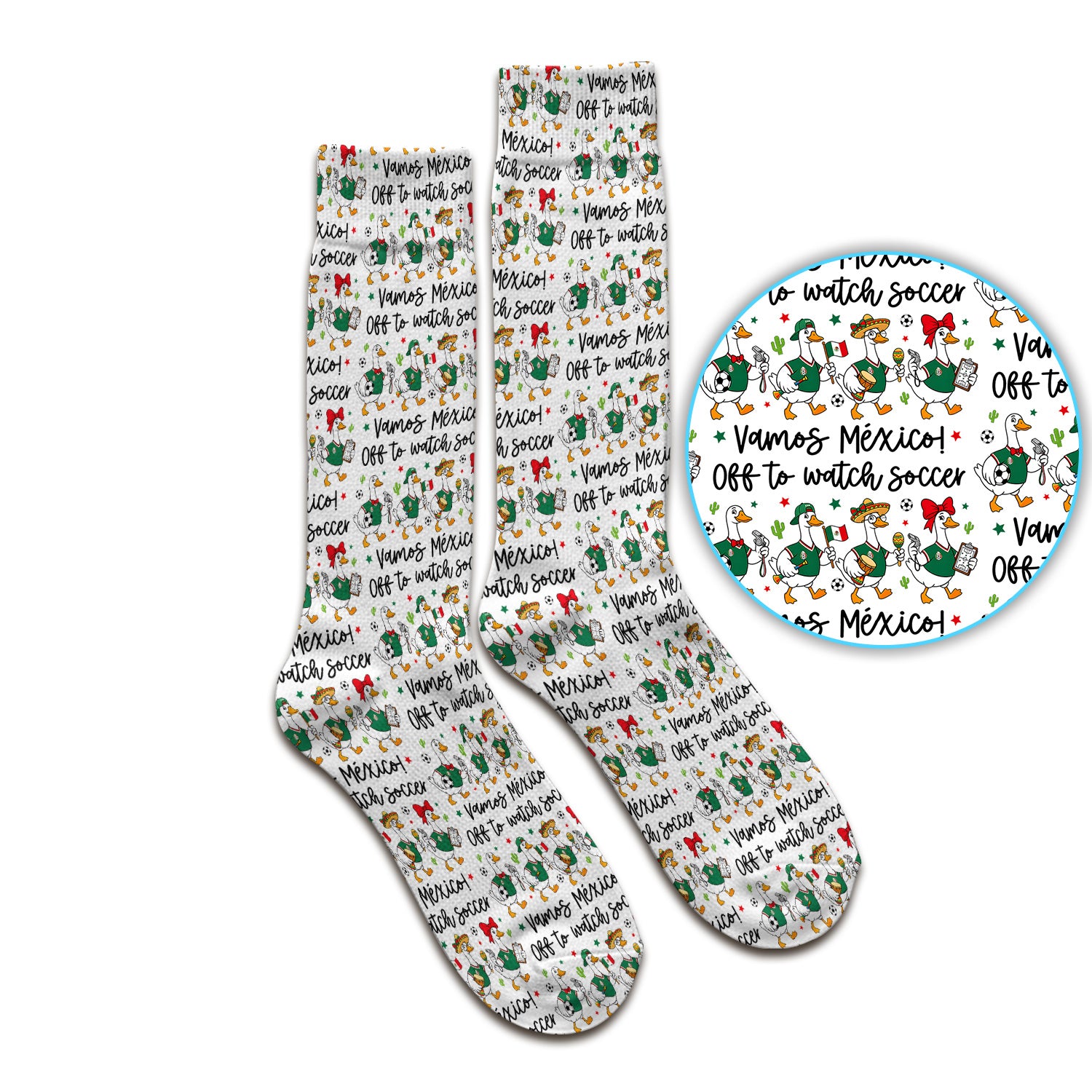 Funny Mexico Soccer Goose Print Socks, Adult Socks for Men and Women