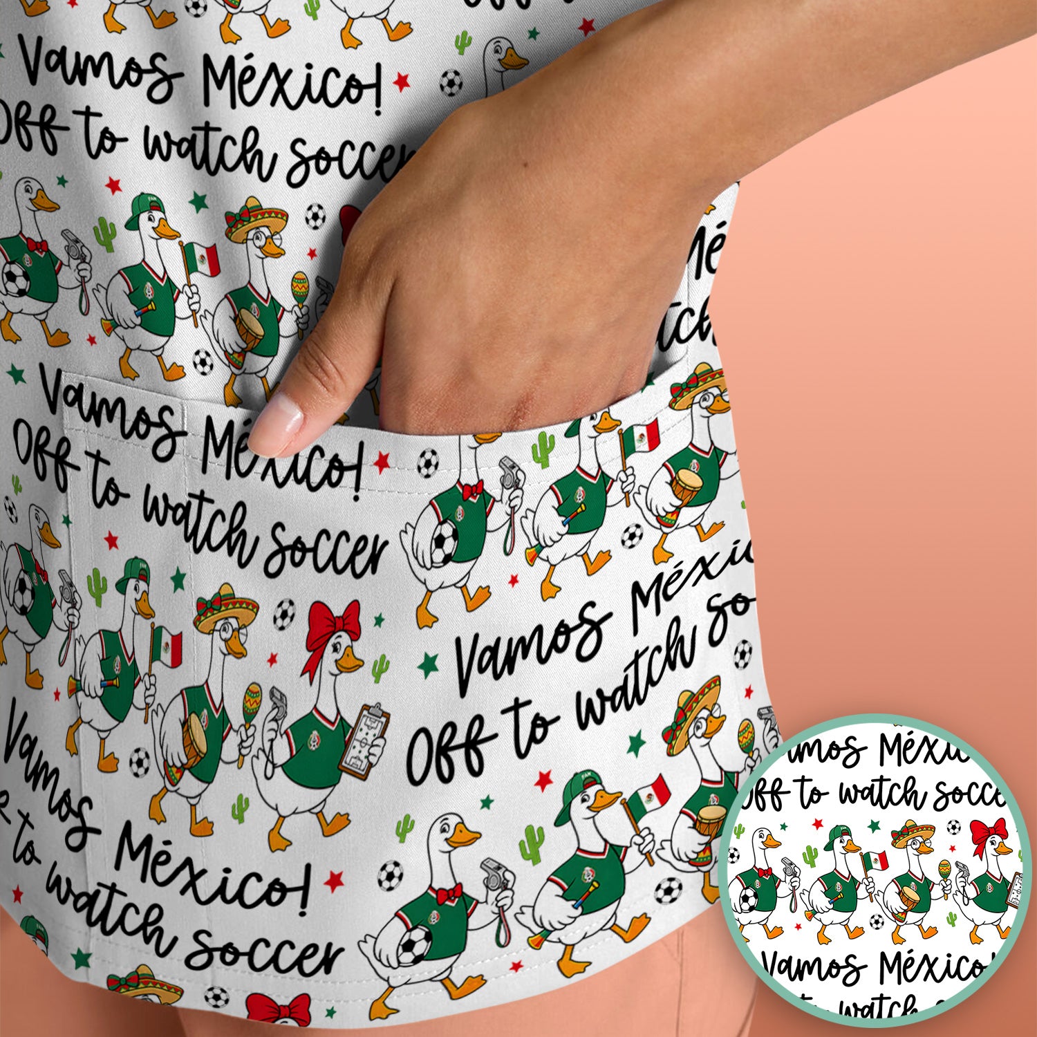 Funny Mexico Soccer Goose Print Scrub Top, Comfortable Scrubs for Nurses