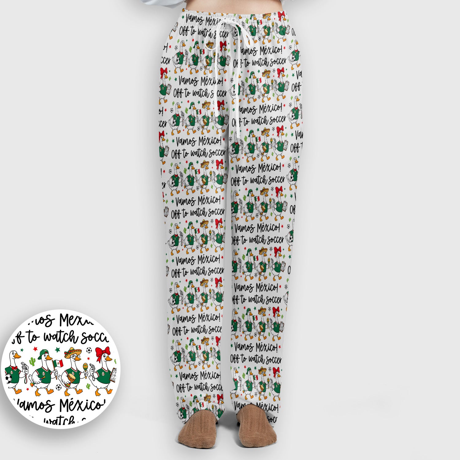 Funny Mexico Soccer Goose Print Scrub Set, Scrub Pants and V Neck Top