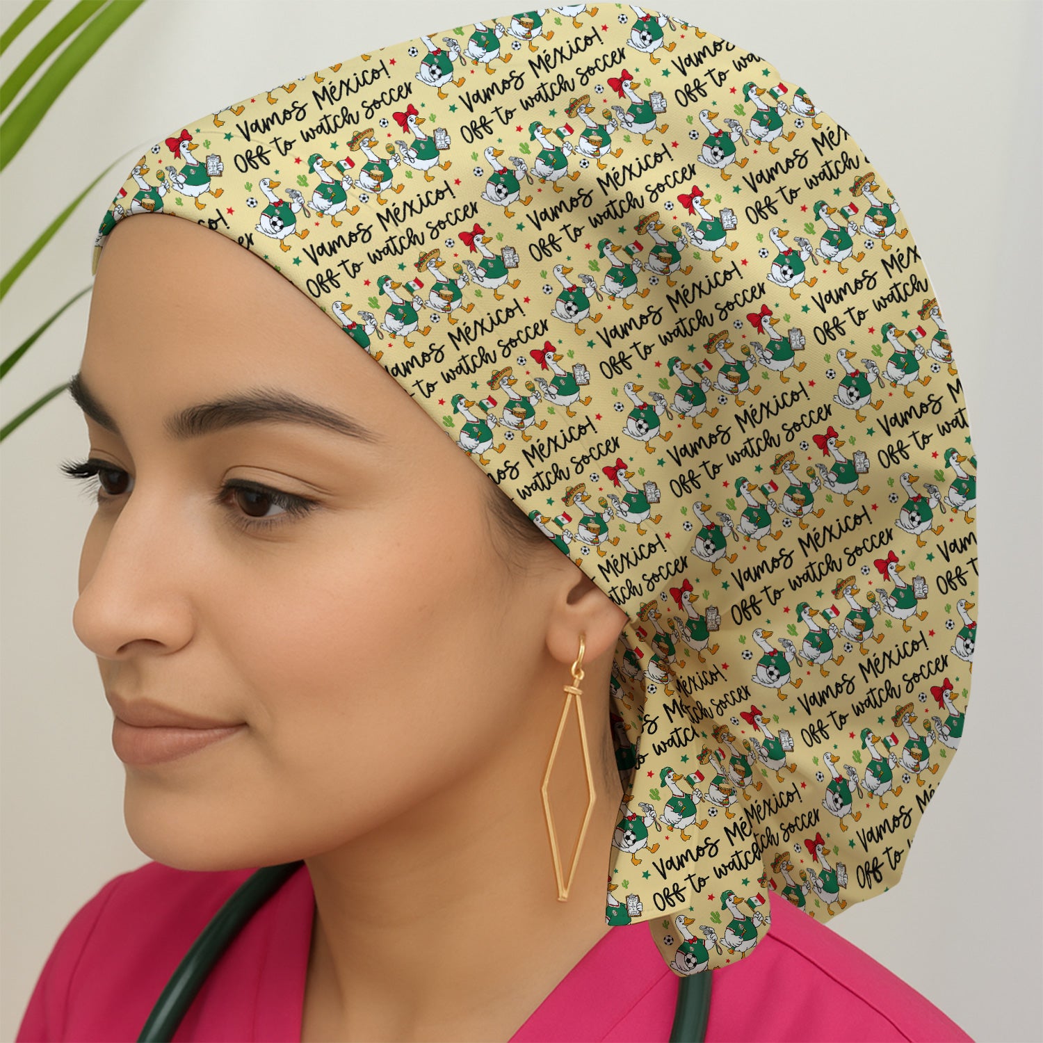 Funny Mexico Soccer Goose Print Scrub Cap, Surgical Caps for Doctors
