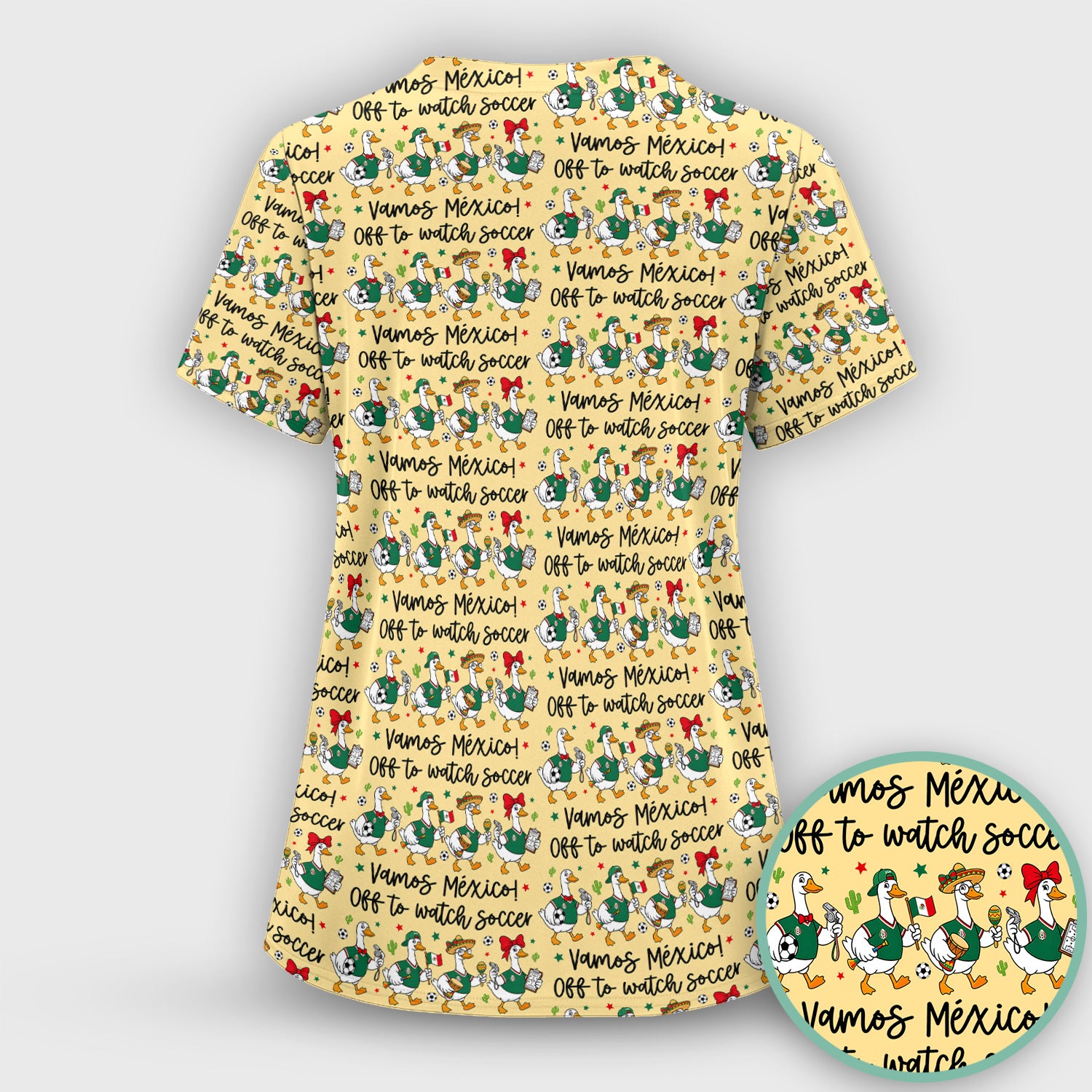 Funny Mexico Soccer Goose Print Scrub Set, Scrub Pants and V Neck Top