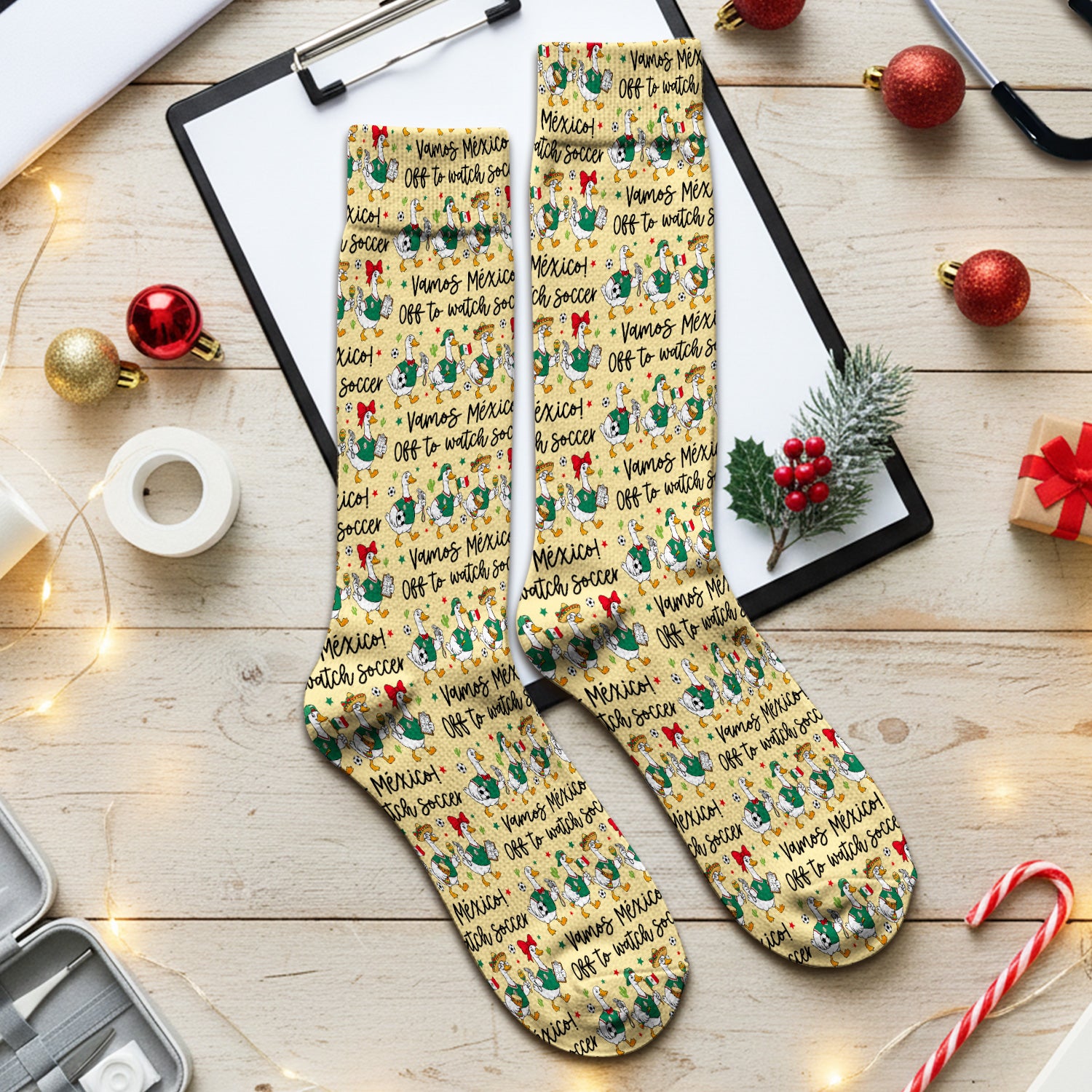 Funny Mexico Soccer Goose Print Socks, Adult Socks for Men and Women
