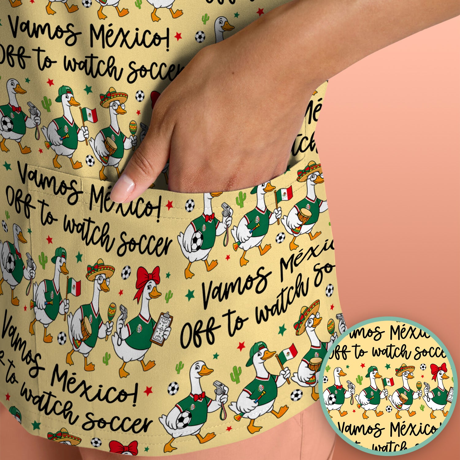 Funny Mexico Soccer Goose Print Scrub Top, Comfortable Scrubs for Nurses