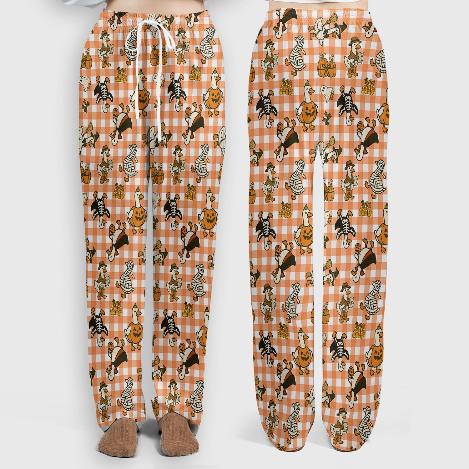 Halloween Goose with Pumpkin Witch Print Scrub Set, Scrub Pants and V Neck Top