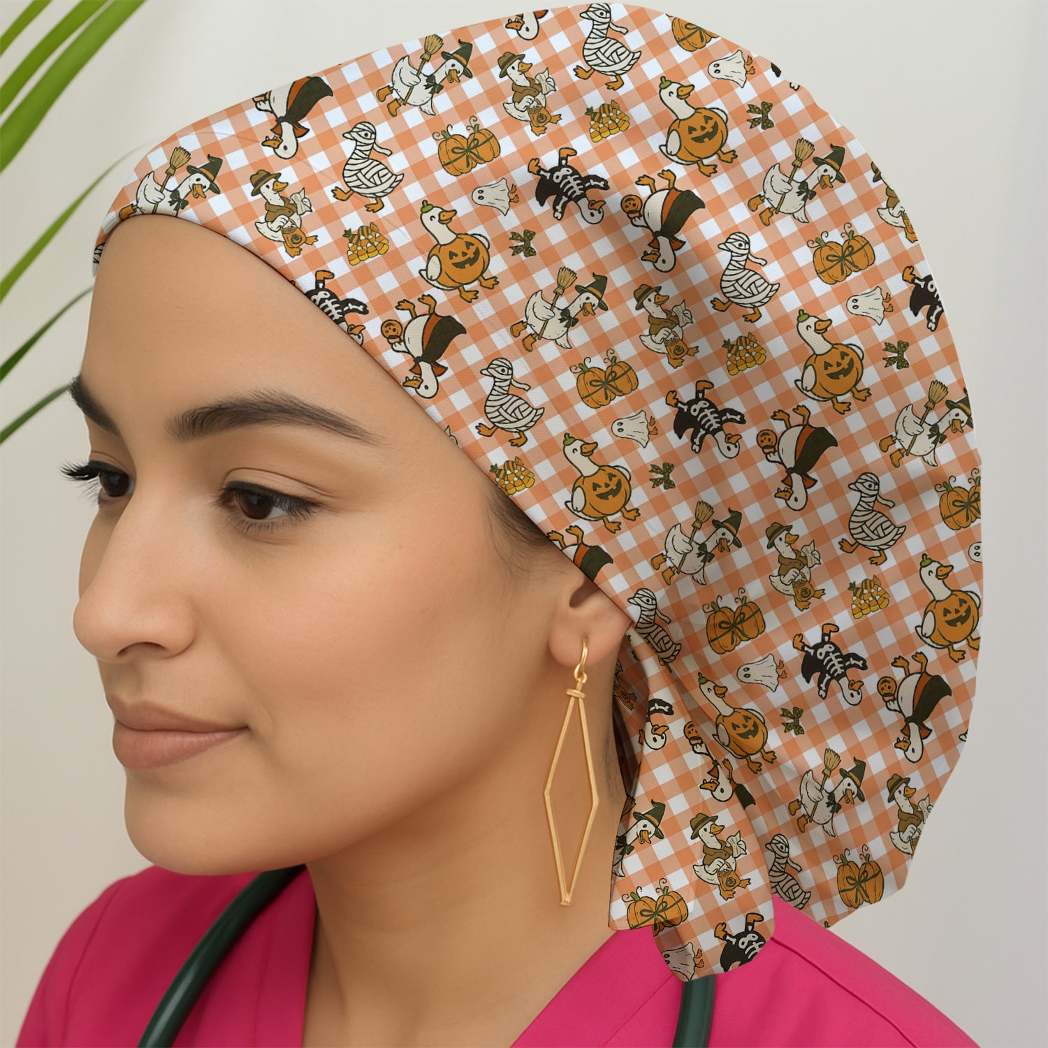 Halloween Goose with Pumpkin Witch Print Scrub Cap, Surgical Caps for Doctors