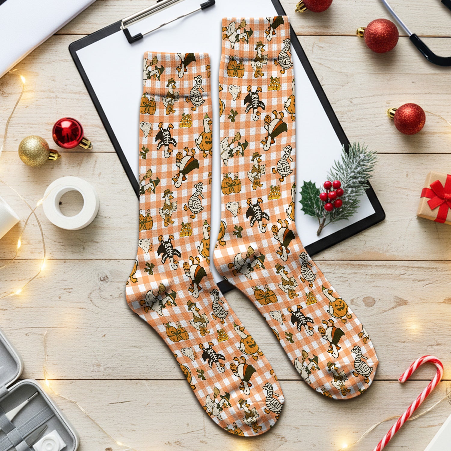 Halloween Goose with Pumpkin Witch Print Socks, Adult Socks for Men and Women