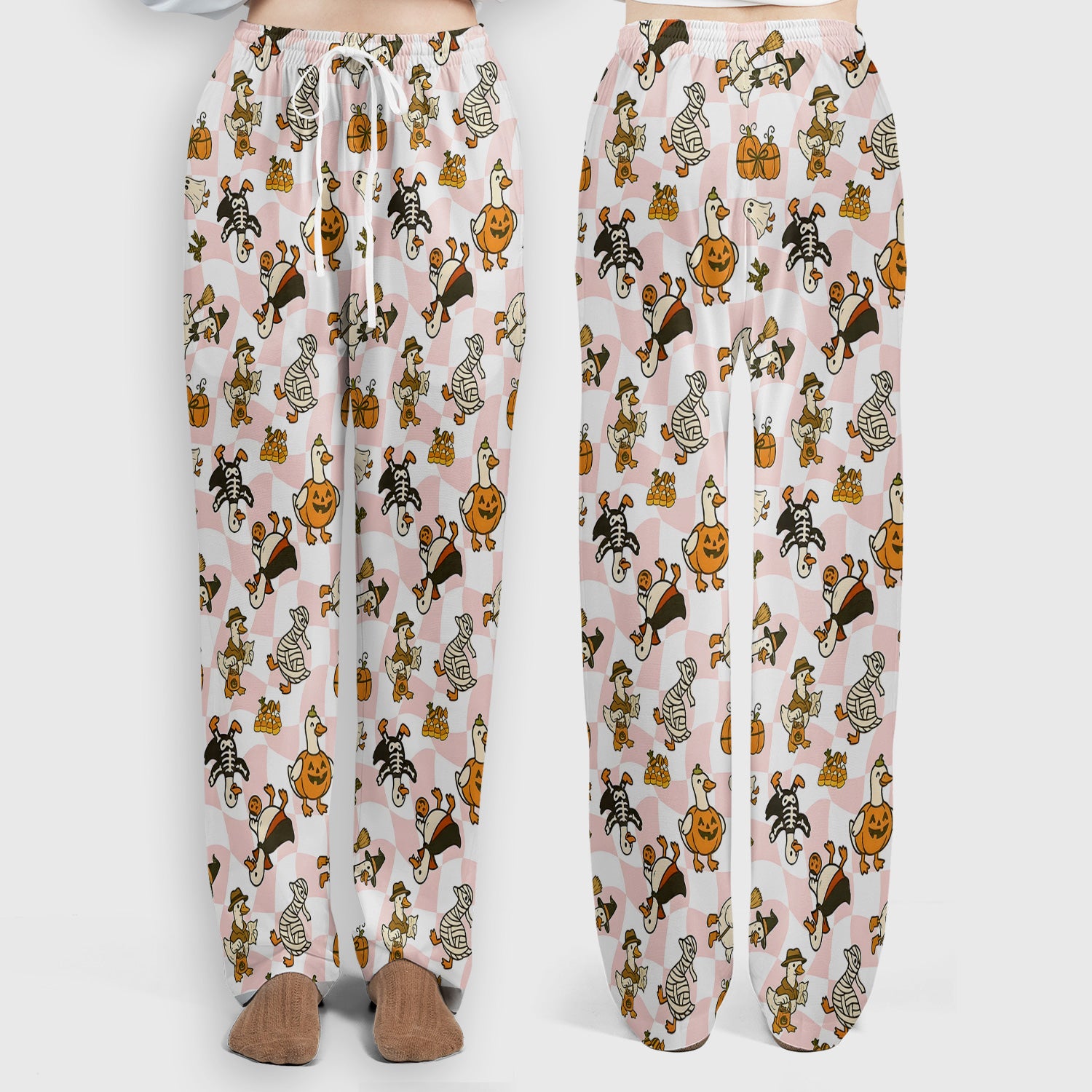 Halloween Goose with Pumpkin Witch Print Scrub Set, Scrub Pants and V Neck Top