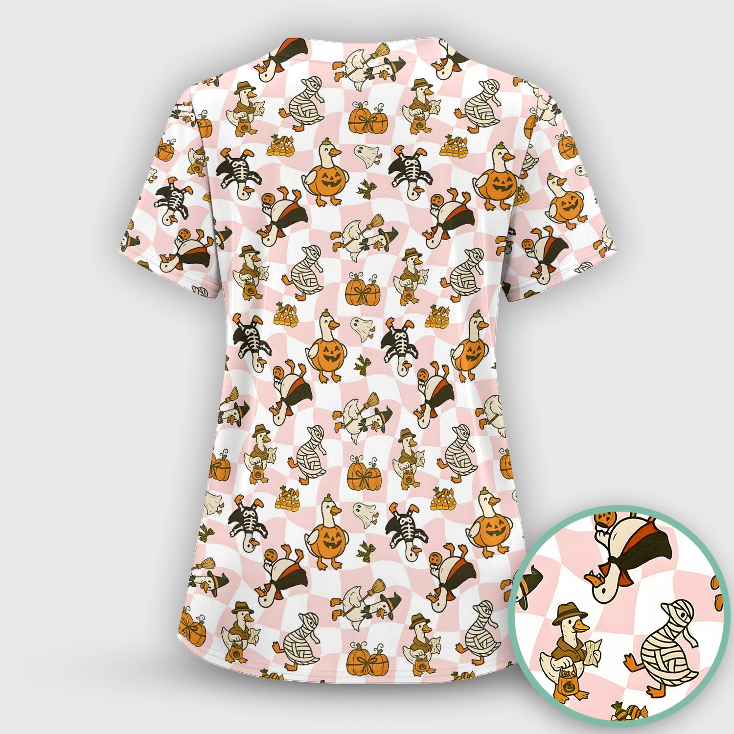 Halloween Goose with Pumpkin Witch Print Scrub Top, Comfortable Scrubs for Nurses