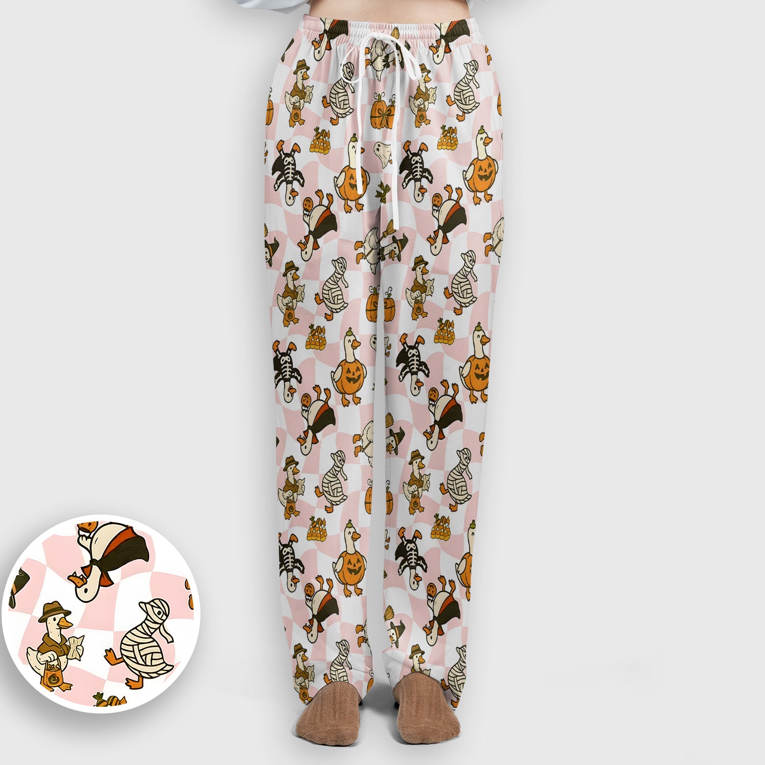 Halloween Goose with Pumpkin Witch Print Scrub Set, Scrub Pants and V Neck Top