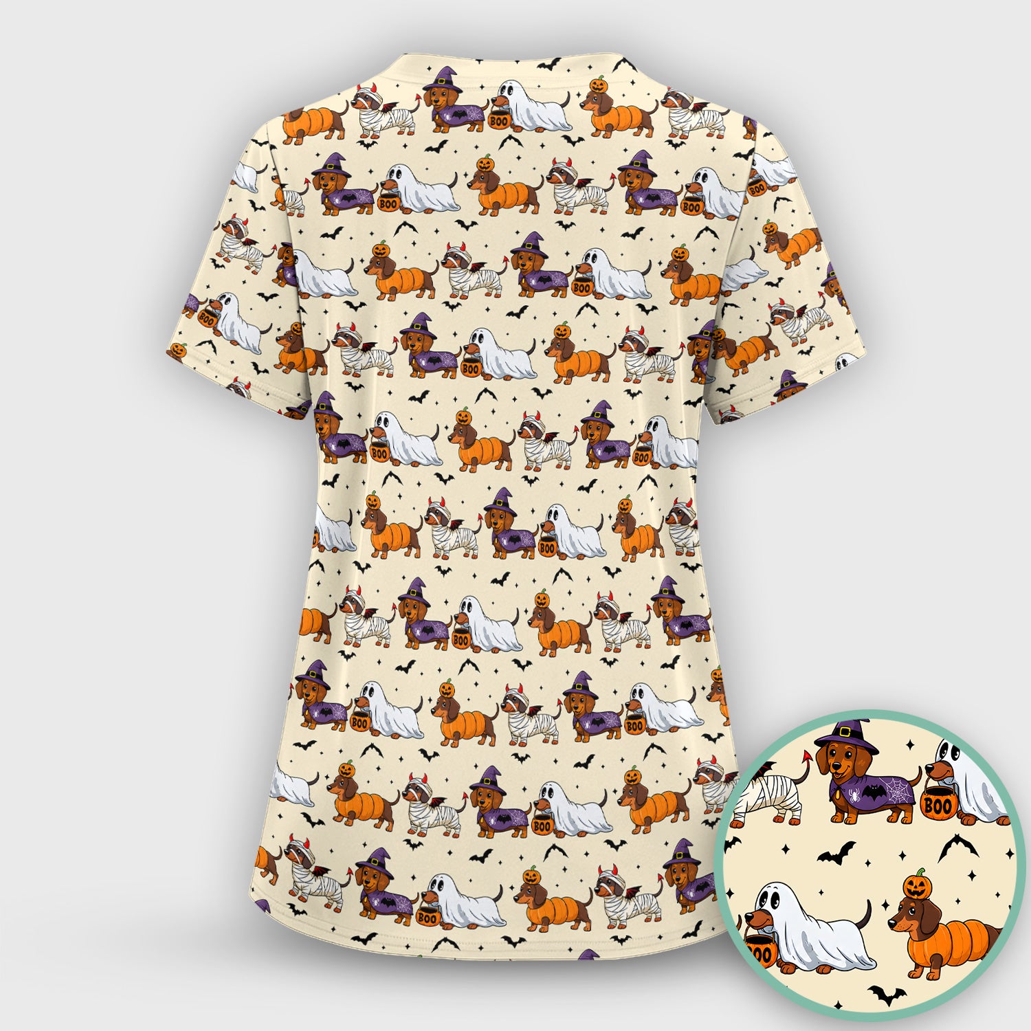 Halloween Dachshund for Veterinary Staff Scrub Top, Comfortable Scrubs for Nurses
