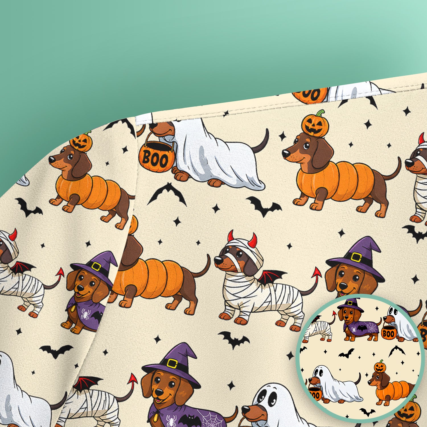 Halloween Dachshund for Veterinary Staff Scrub Top, Comfortable Scrubs for Nurses