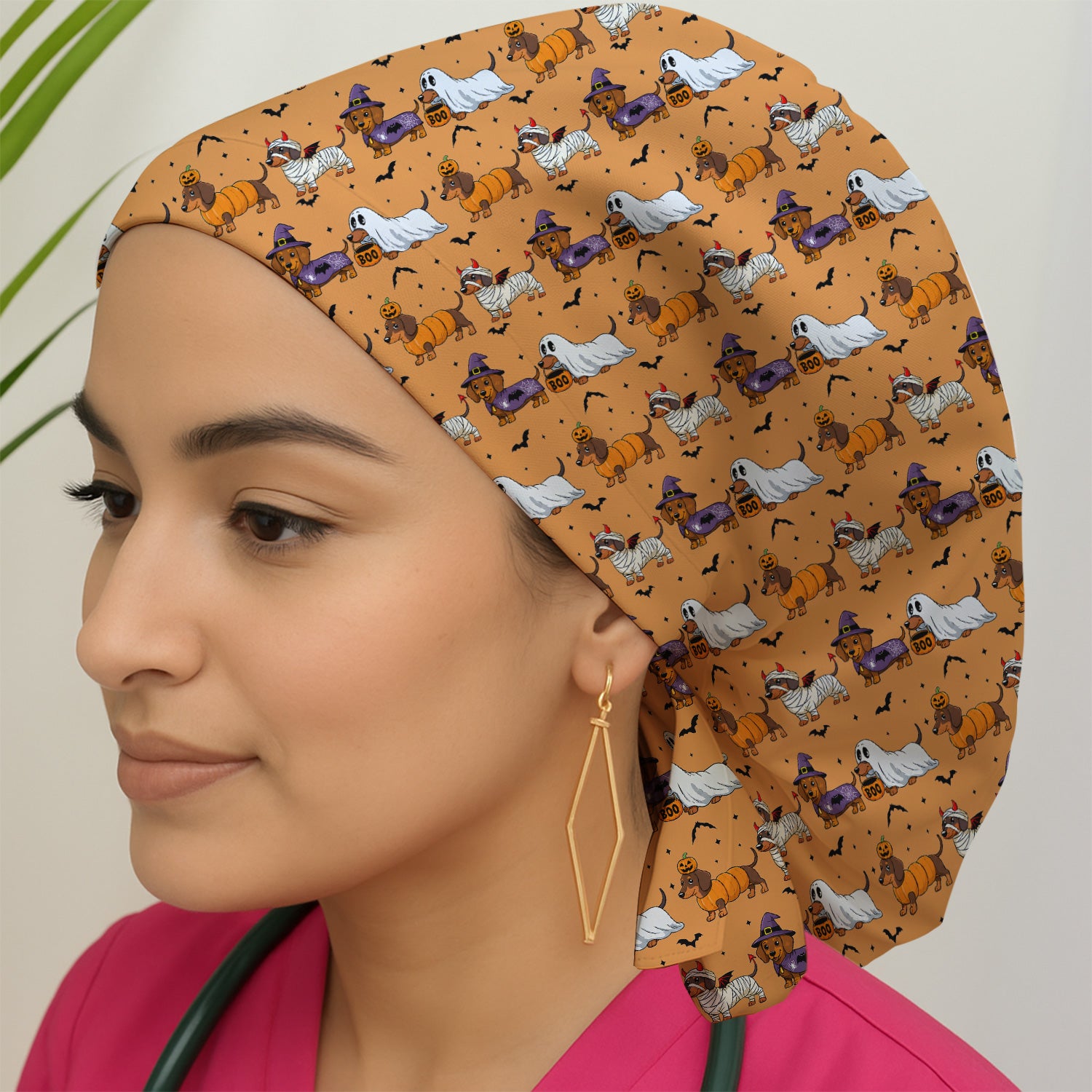 Halloween Dachshund for Veterinary Staff Scrub Cap, Surgical Caps for Doctors
