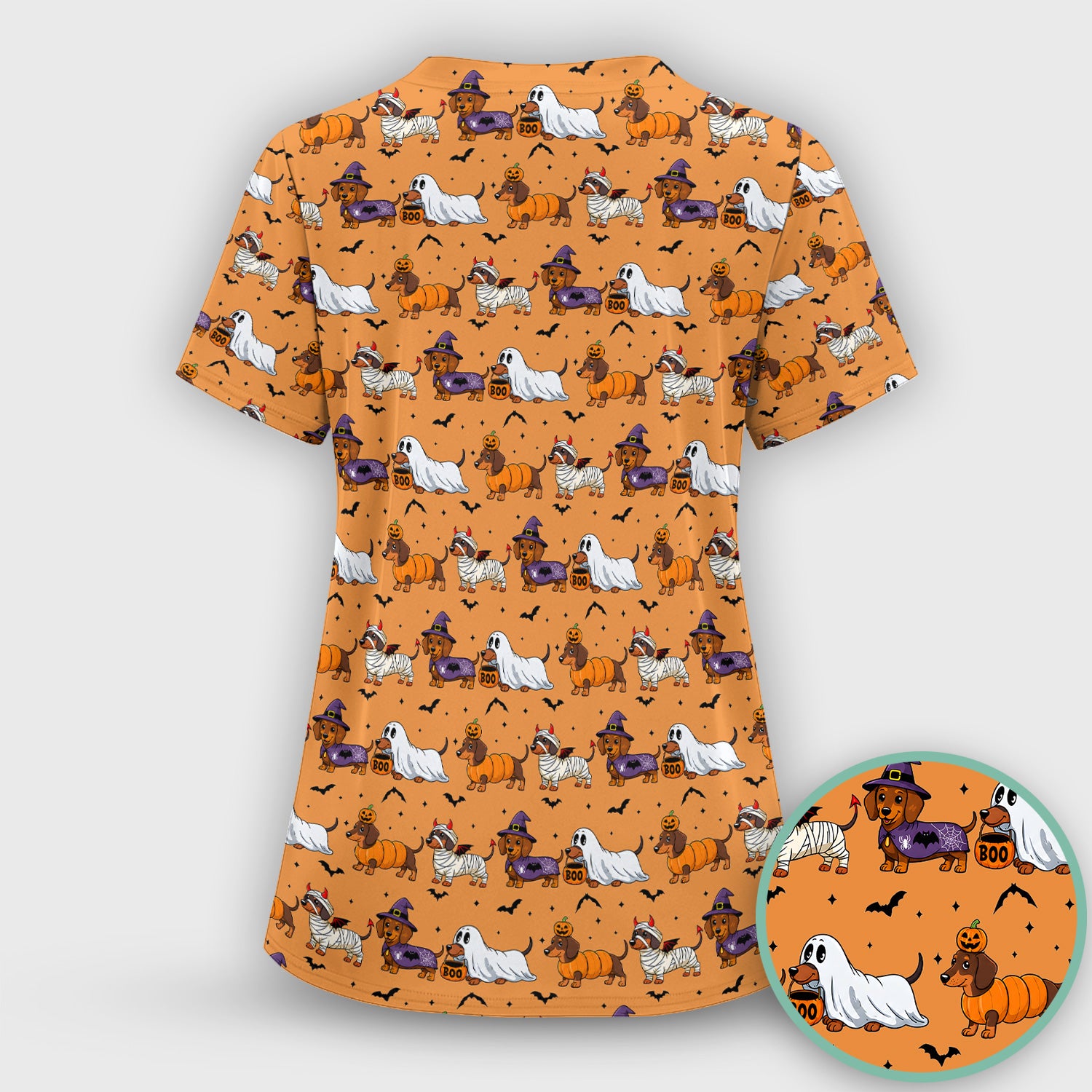 Halloween Dachshund for Veterinary Staff Scrub Top, Comfortable Scrubs for Nurses