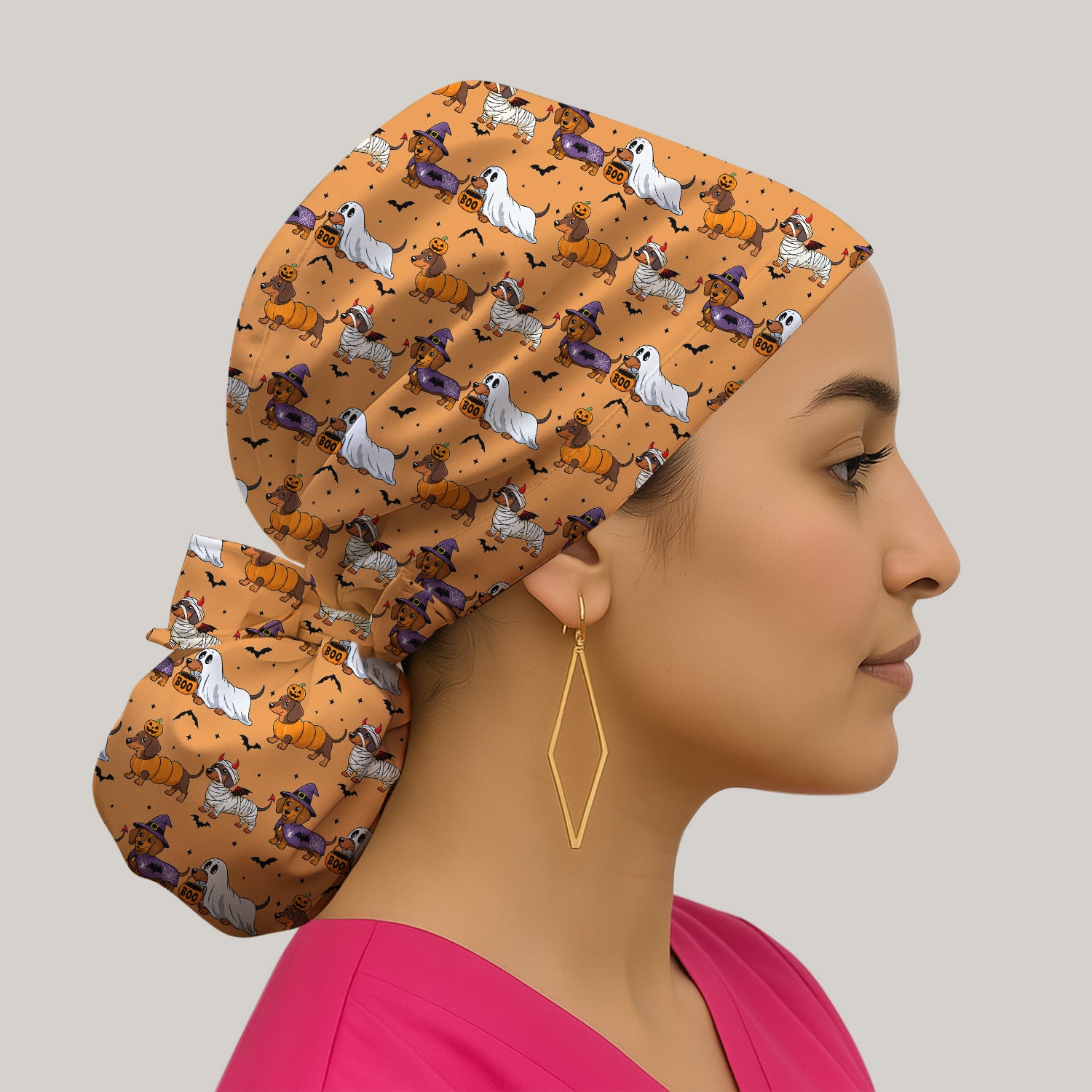 Halloween Dachshund for Veterinary Staff Scrub Cap, Surgical Caps for Doctors
