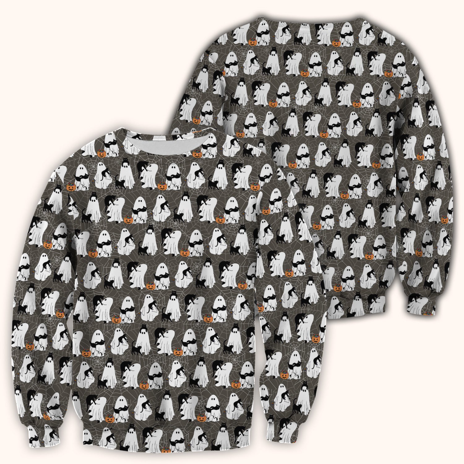 Black Cat and Ghost Print Scrub Top, Comfortable Scrubs for Nurses