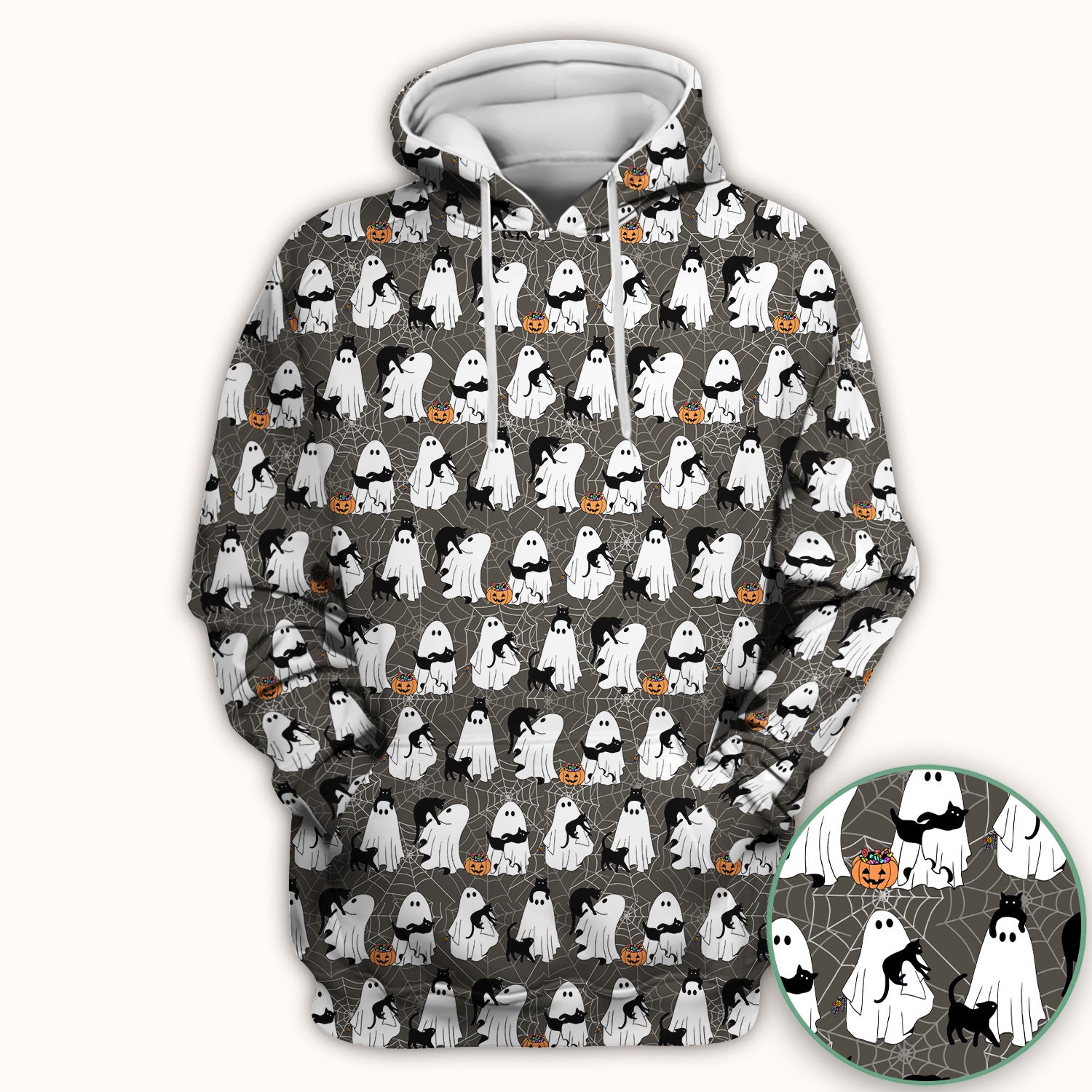 Black Cat and Ghost Print Scrub Top, Comfortable Scrubs for Nurses