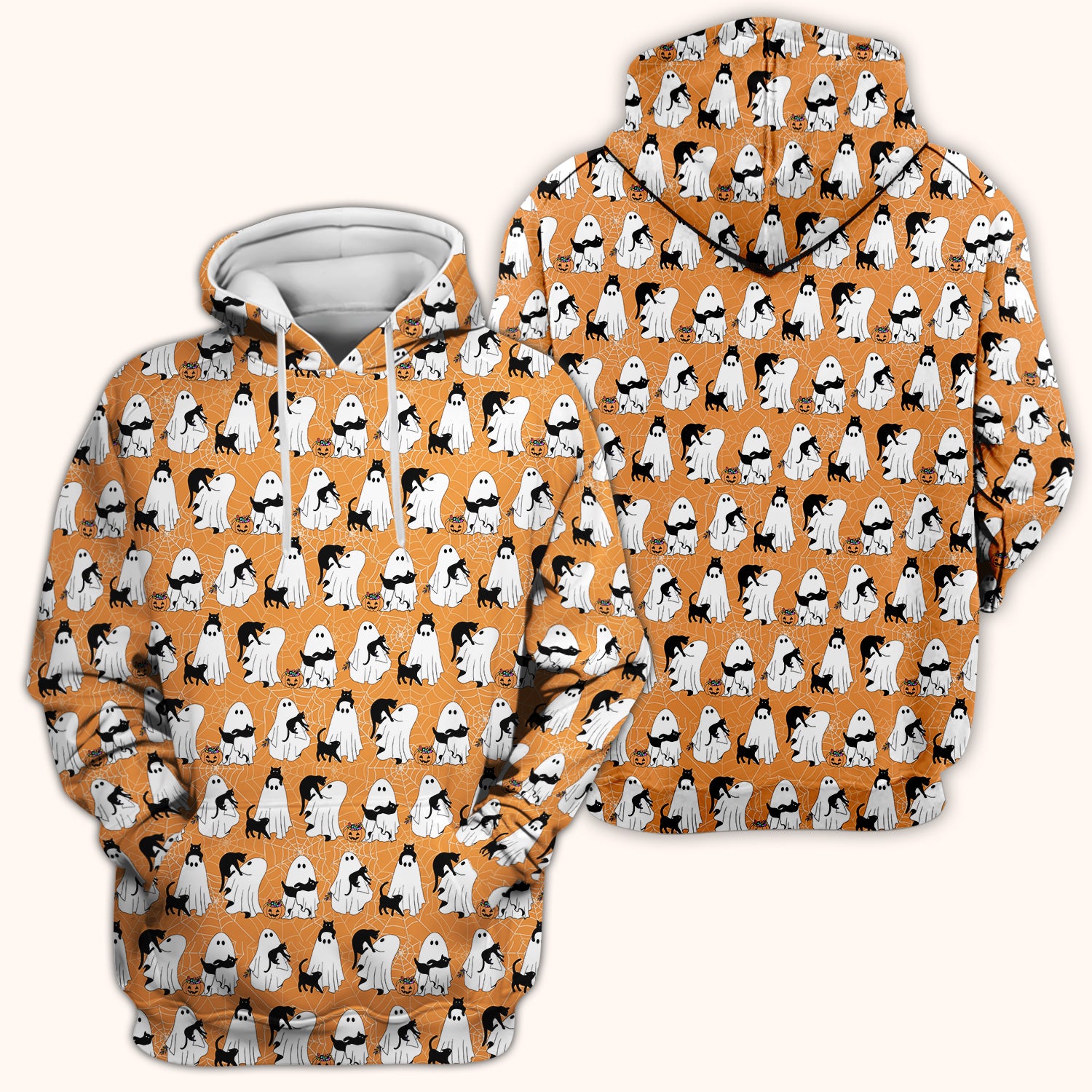 Black Cat and Ghost Print Scrub Top, Comfortable Scrubs for Nurses