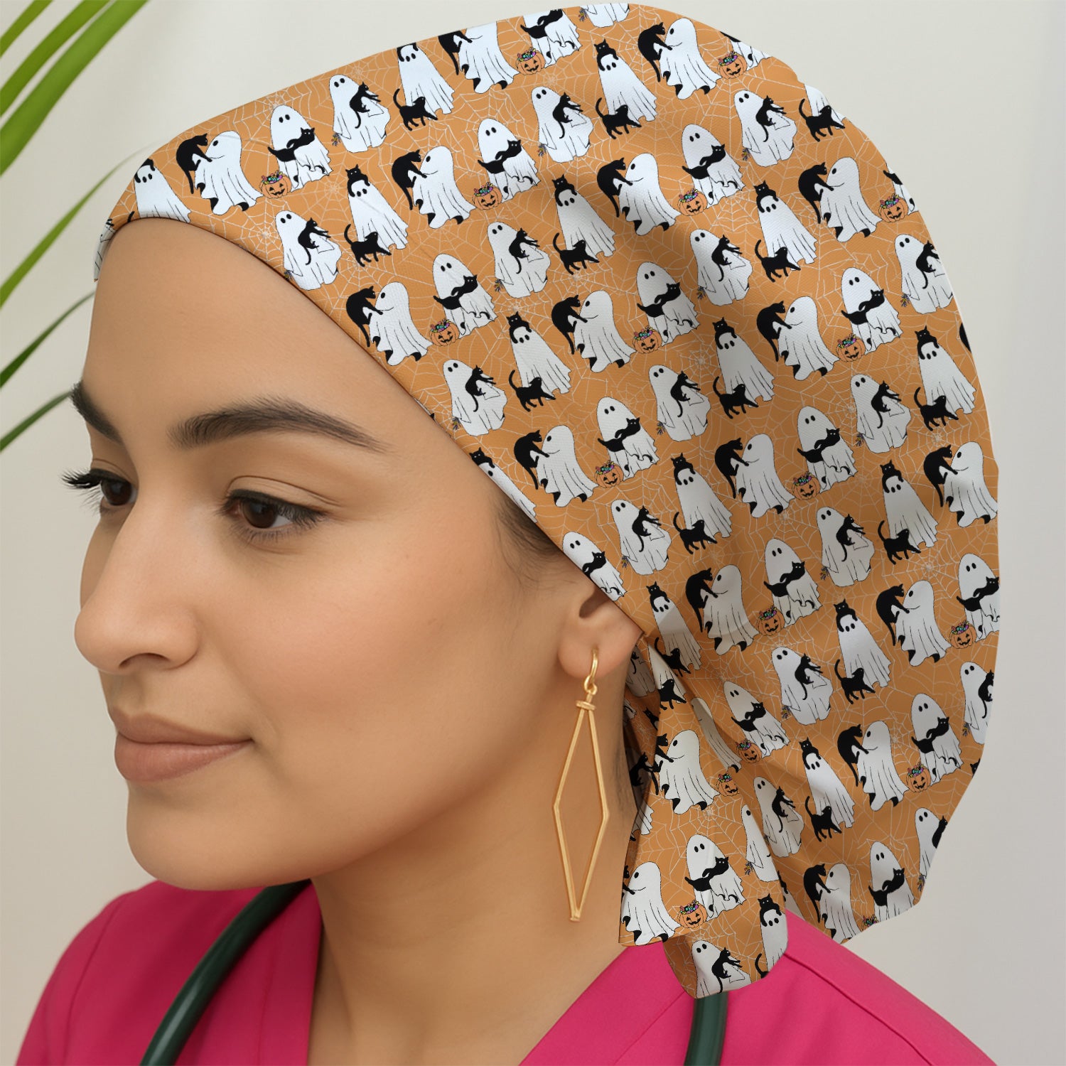 Black Cat and Ghost Print Scrub Cap, Surgical Caps for Doctors