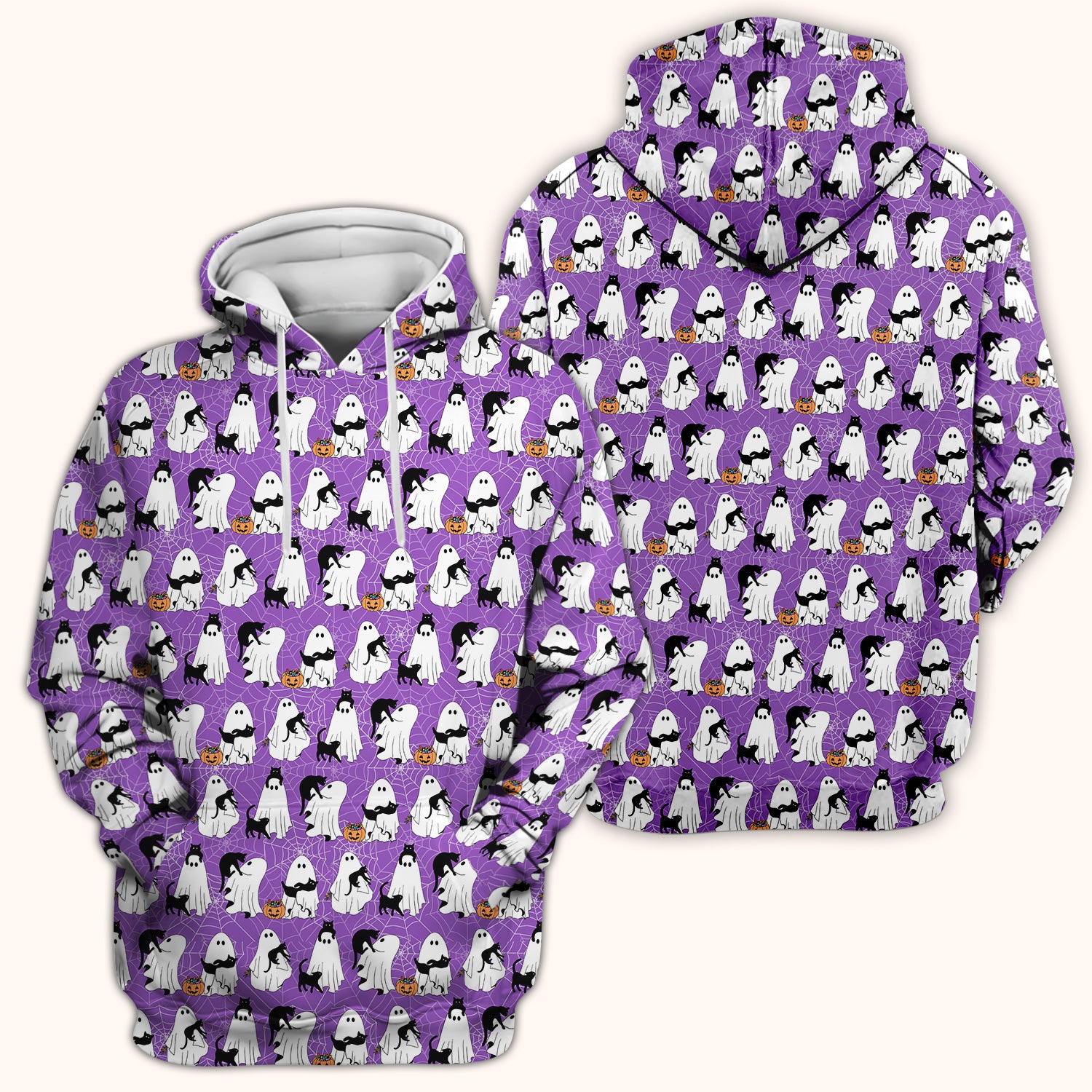Black Cat and Ghost Print Scrub Top, Comfortable Scrubs for Nurses