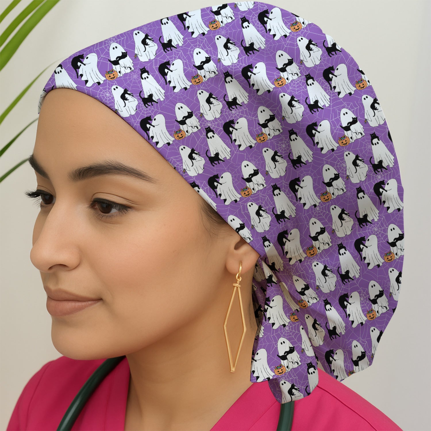 Black Cat and Ghost Print Scrub Cap, Surgical Caps for Doctors